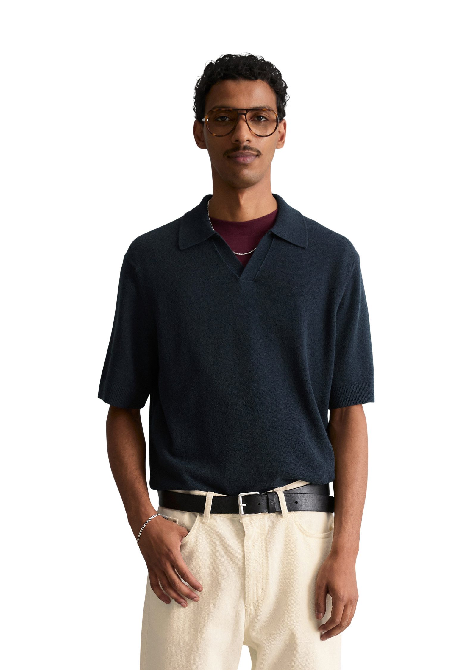 Marc O'Polo DENIM Poloshirt aus strukturiertem Bio-Baumwoll-Mix