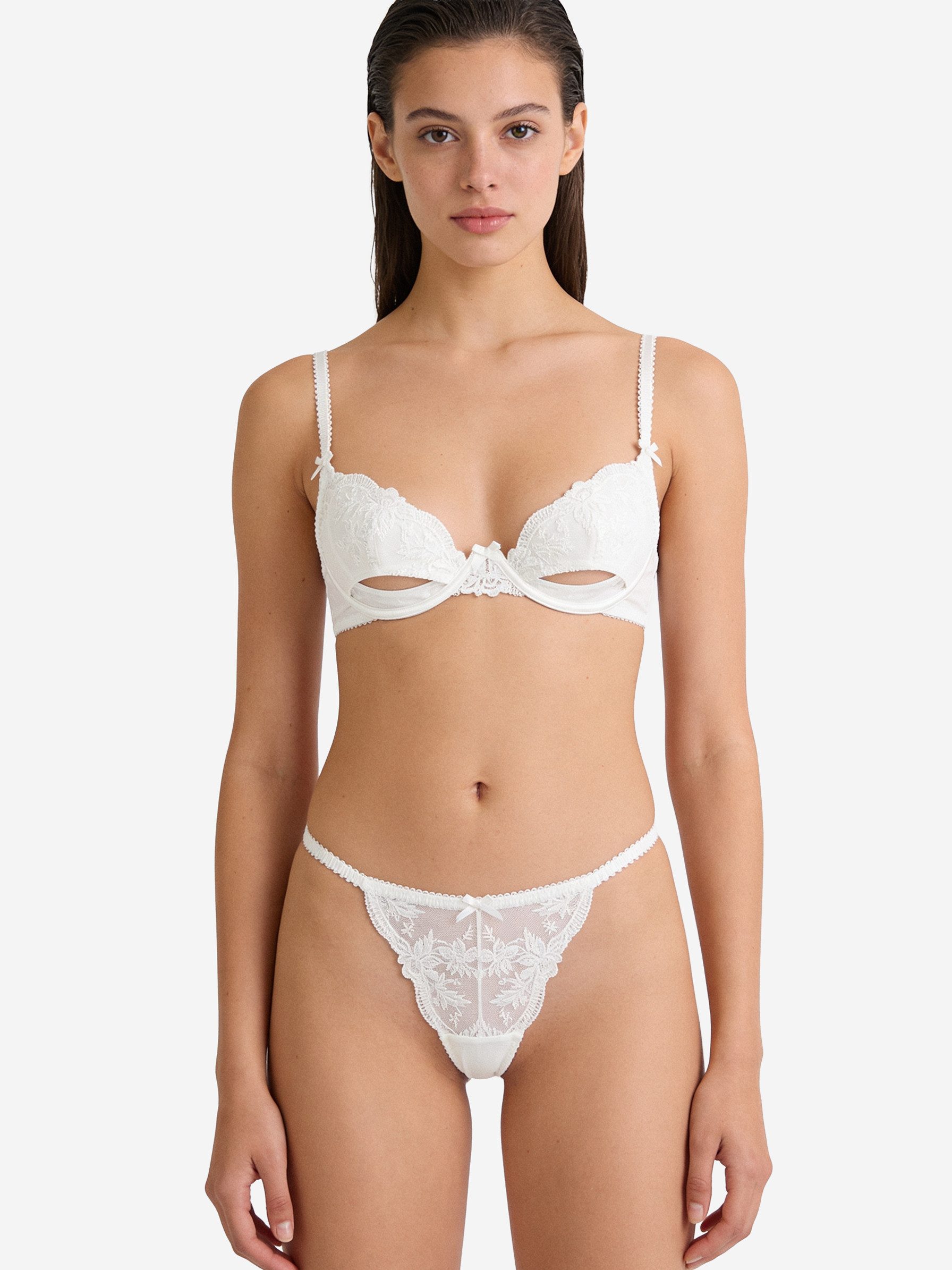 Set: Bügel-BH Sexy Dessous-Set in Weiß mit Spitze - Unterwäsche Set mit Spitze