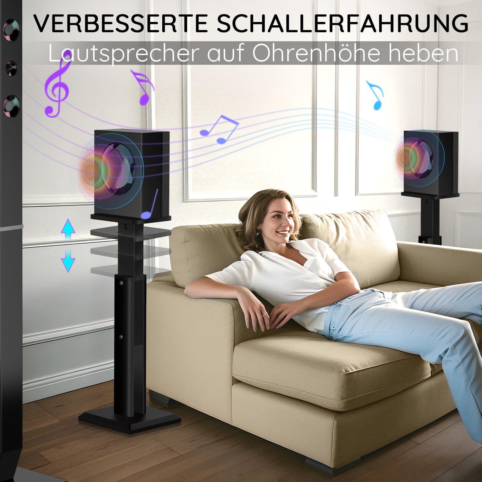 XERSEK Lautsprecherständer 2 Holz Standfüße Boxenständer 65-85cm Ständer für Lautsprecherboxen, (2-tlg., Höhenverstellbar, von 4 bis 10 Zoll, 20kg Tragkraf) – Bild 5 von 5
