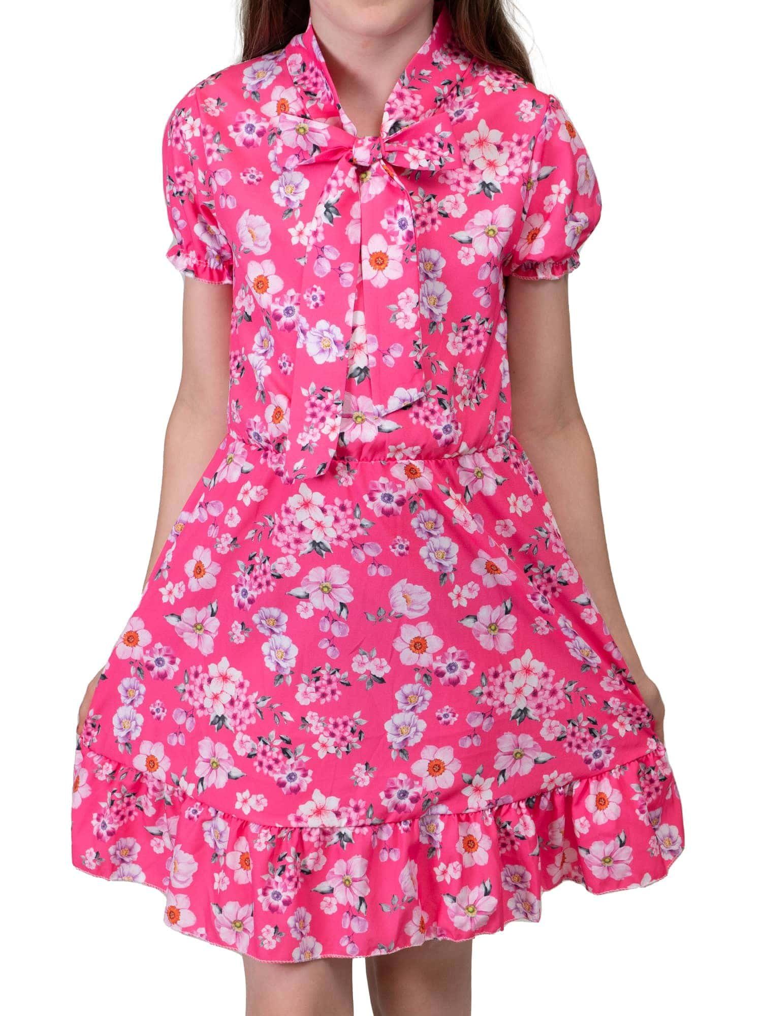 KMISSO Sommerkleid Mädchen Kleid kurze Ärmel Voant Stehkragen 30381 (1-tlg) bequem zu tragen
