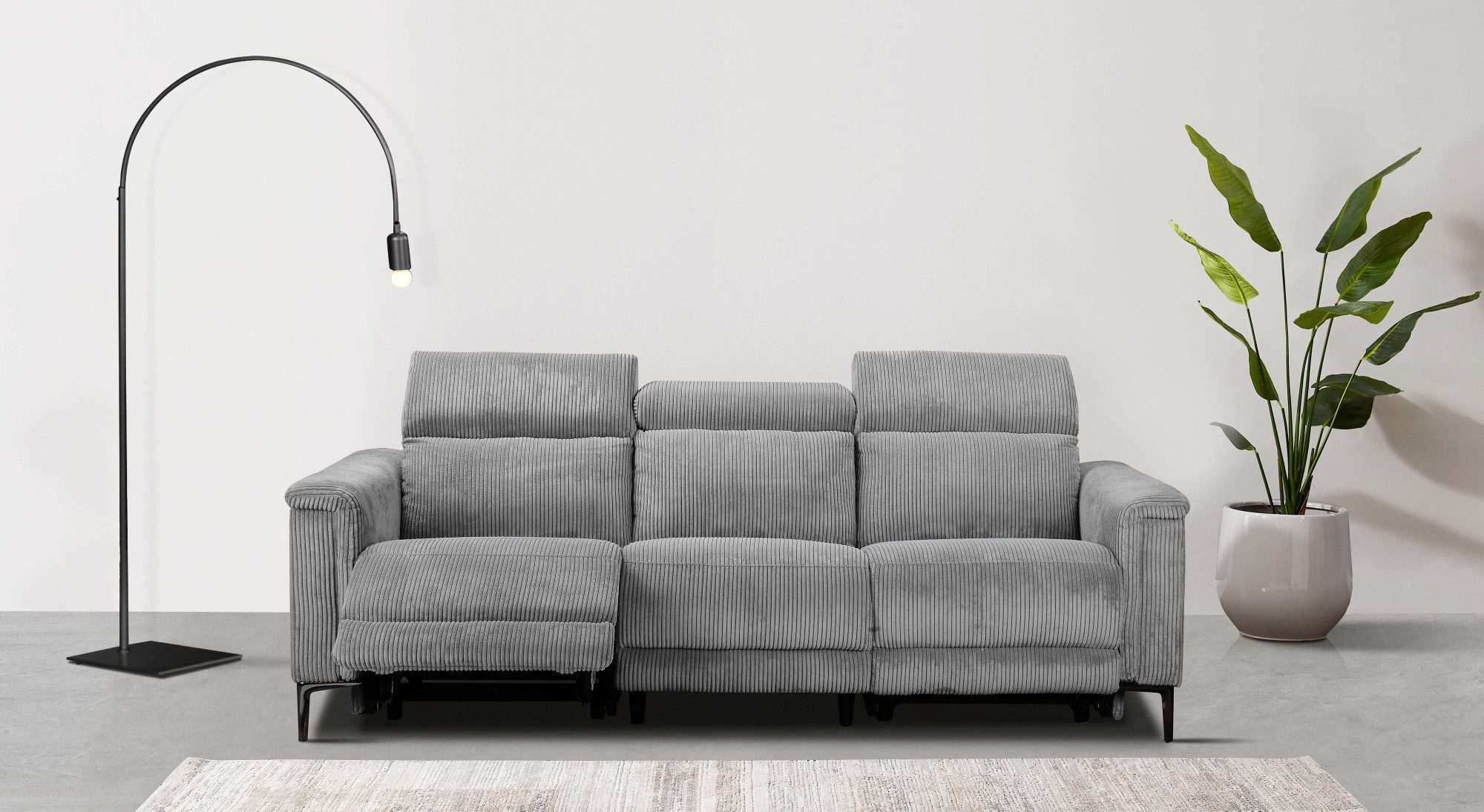 Home affaire 3-Sitzer LUND Cord, B. 222cm, manuelle/elektrische Relaxfunktion in 2 Sitzen, USB-C bei elektrischer Ausführung, Kopfteilverstellung