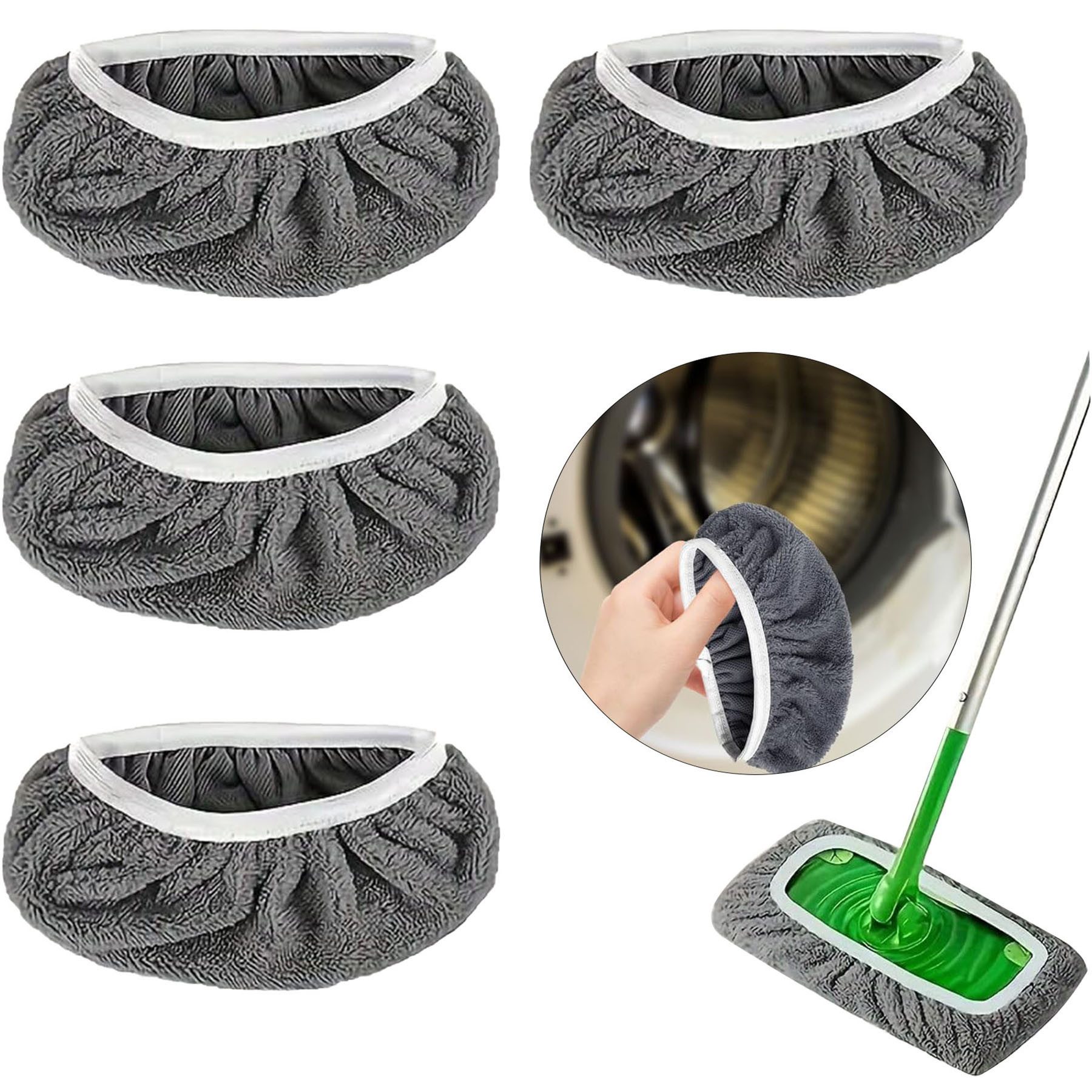 Mutig Wischmopp 4 Stück Wischmopp Bezug Ersatz,Waschbare für Swiffer Sweeper Mop, (Für Haushalt Wohnung Hotel Auto Bodenreinigung,25.4x11.5CM, 4-St., Waschbare,Vorteilspaket,Wiederverwendbare,Vielseitige Anwendung), 4-teiliges Set