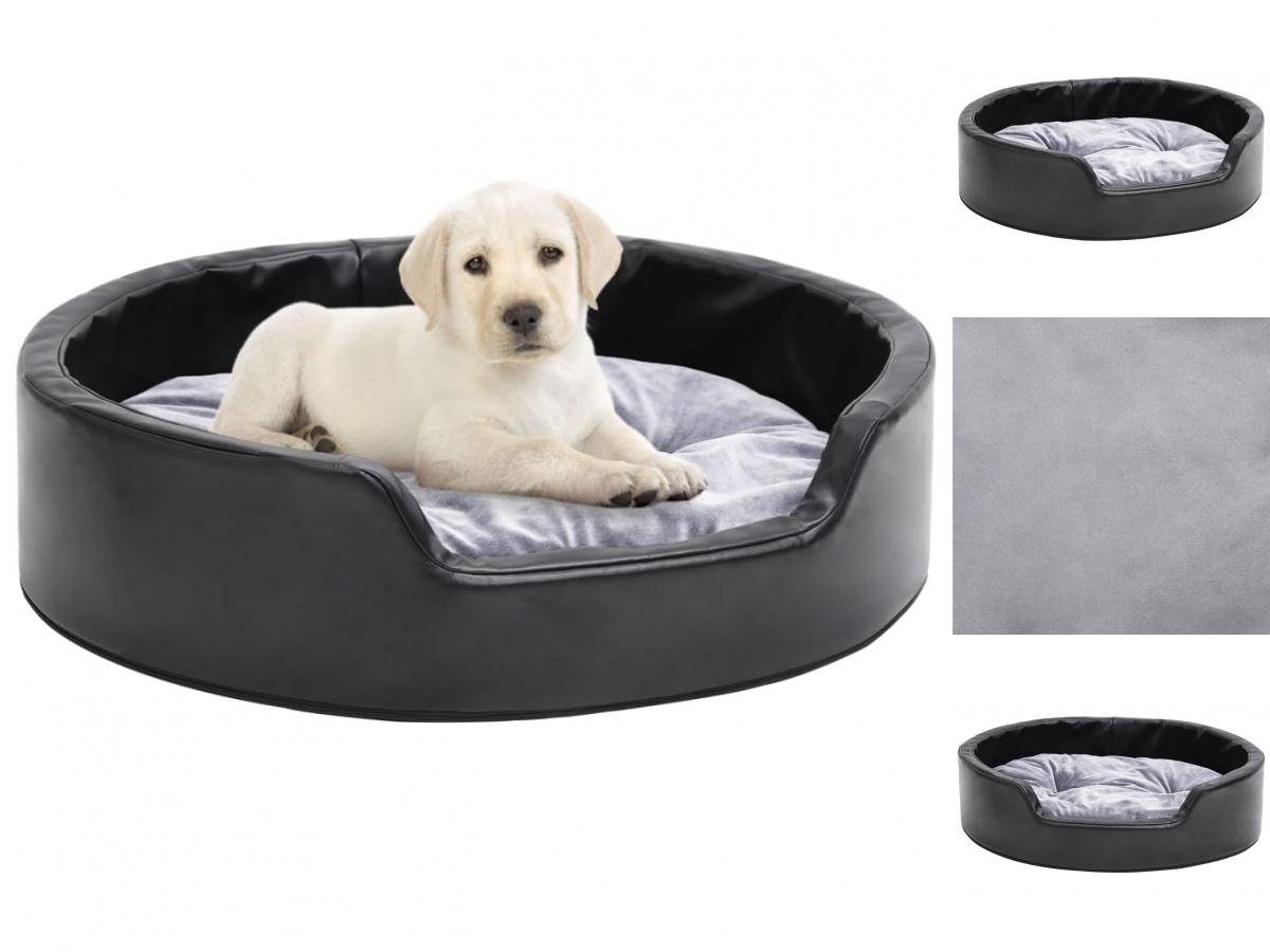 vidaXL Hundekorb Hundekörbchen Hundebett schwarz mit Kissen grau 69x59x19 cm Plüsch Kun