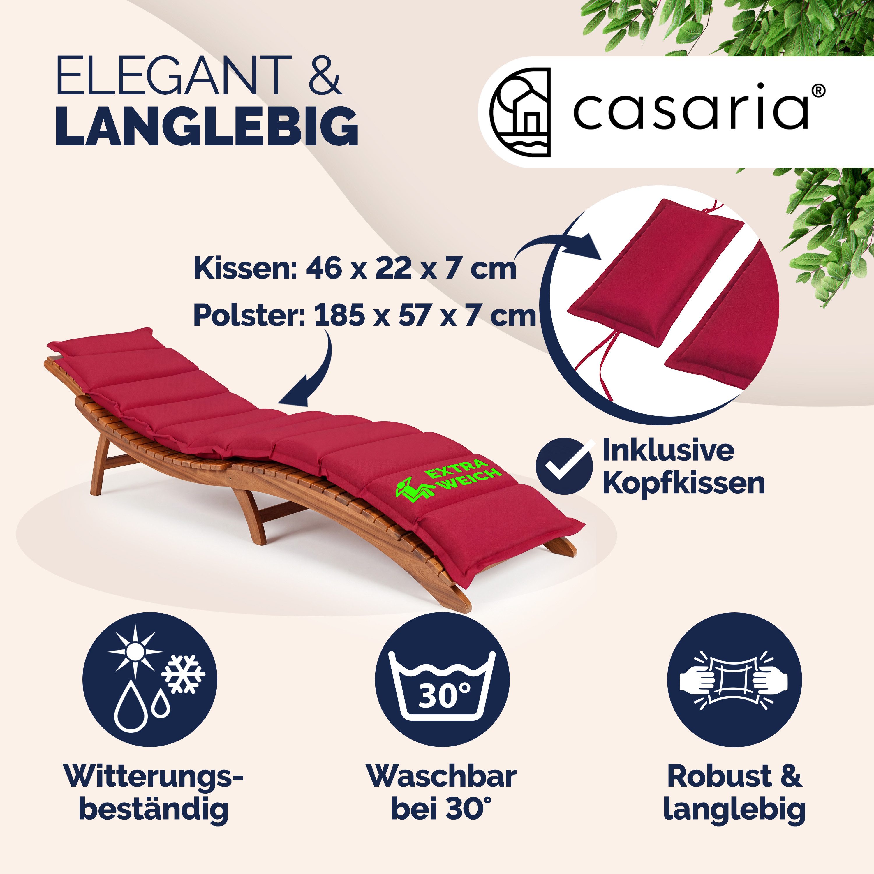 Detex Polsterauflage, Dunkelrot Wasserabweisend inkl. Kopfkissen 55% Baumwolle Auflage