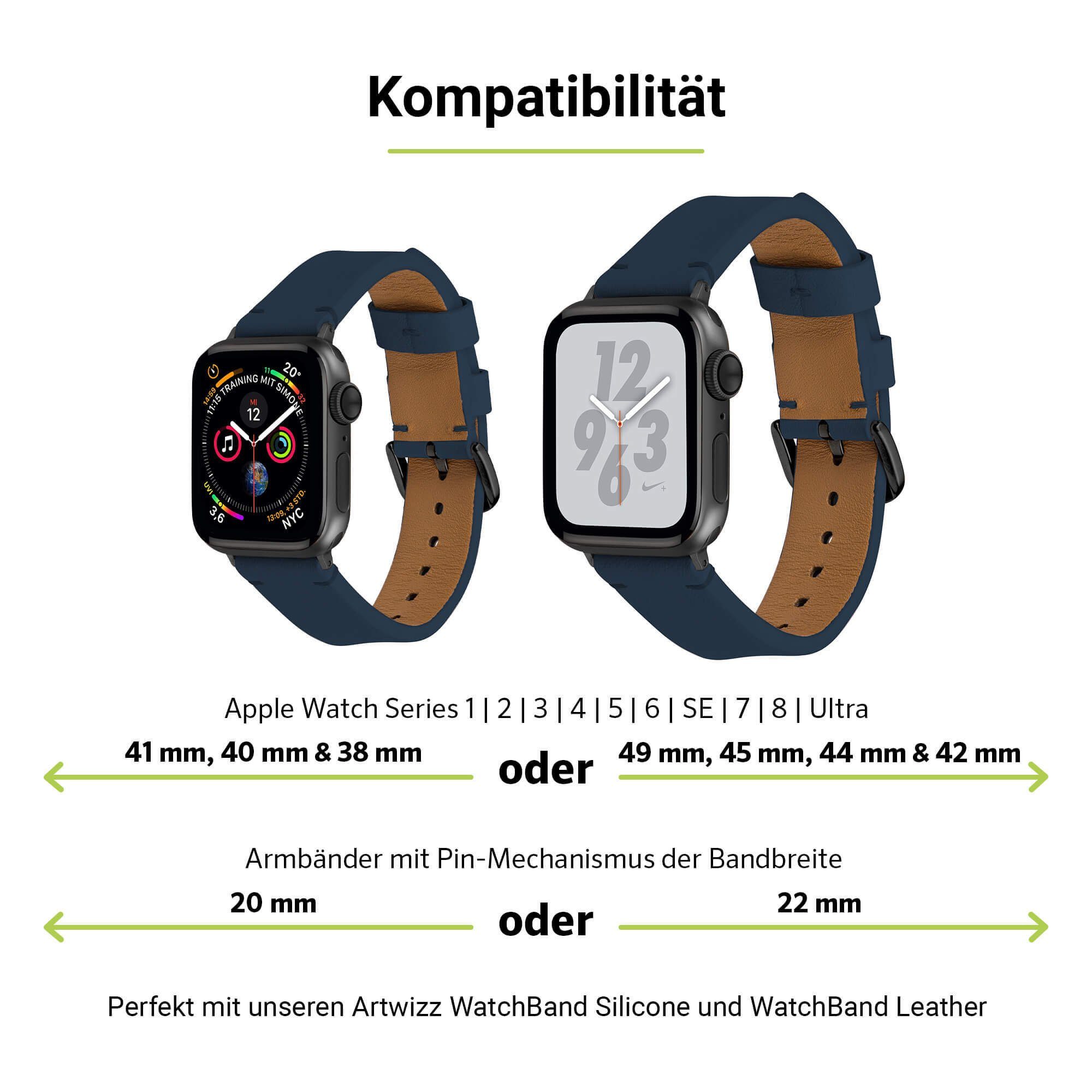 Grau, / der Verbindungsstücke, WatchBand Edelstahl Space-Grau Modelle 2x Adapter, / Watch Größen Apple Connector Artwizz Pin-Set 38mm 41mm 40mm