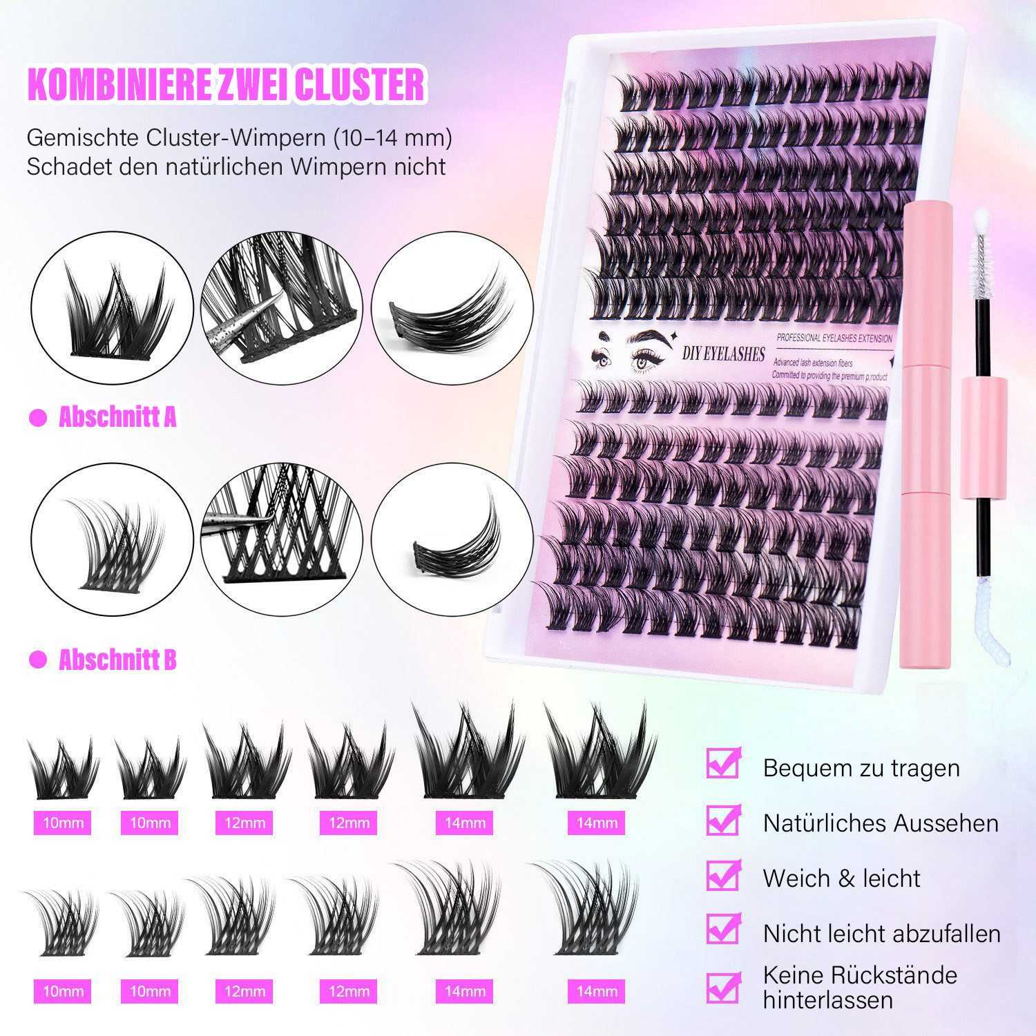 MOPUEA Einzelwimpern Wimpernverlängerungsset 126-teiliges Cluster Wimpern Einzelset, mfangreiches DIY Wimpern Set, Ideal für Anfänger und Make-up Liebhaber