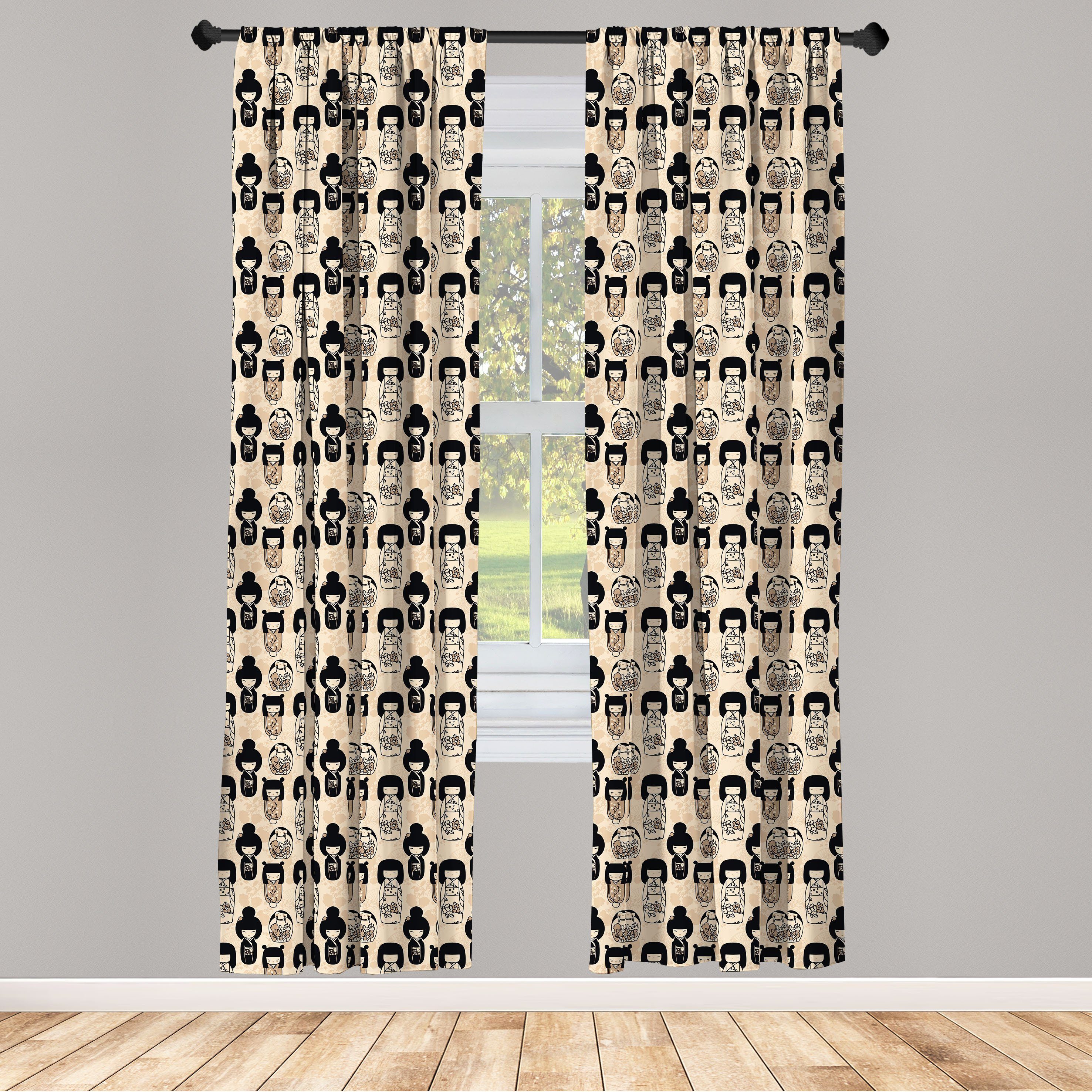 Gardine Vorhang für Kleine Kokeshi Ethnisch Dolls Abakuhaus, Microfaser, Schlafzimmer Dekor, Wohnzimmer