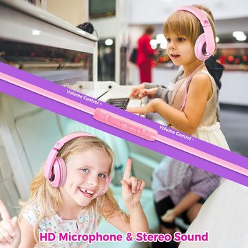 RockPapa Beeindruckender Klang Kinder-Kopfhörer (Integriertes HD-Mikrofon, verstellbares Band und universelle 3,5-mm-Kompatibilität, Dual Sound Stage Treibern,extraweichen Ohrpolstern & faltbarem Design)