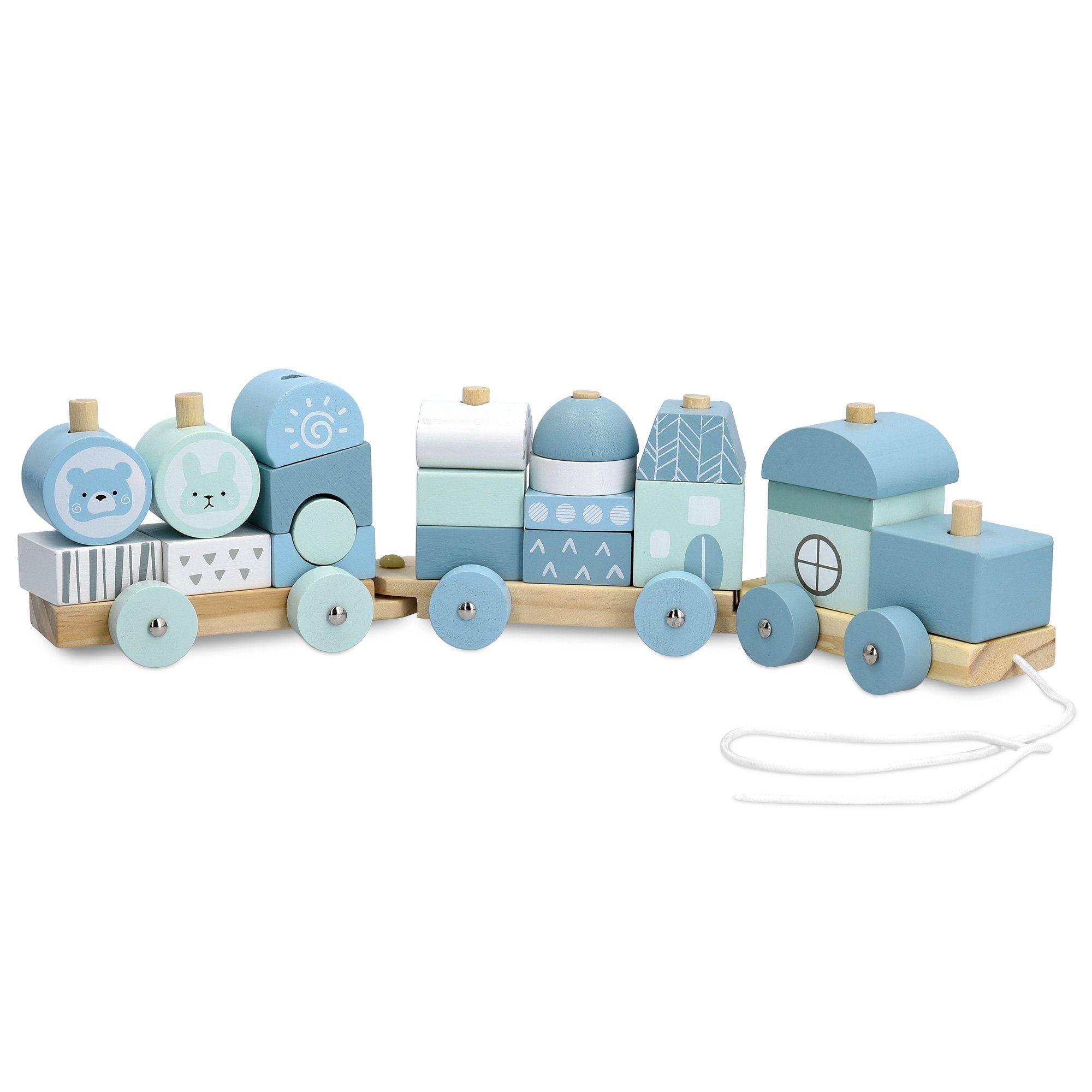 Holzzug Spielzeug für Mädchen und Jungen - inkl. Holzbausteine Spielbausteine