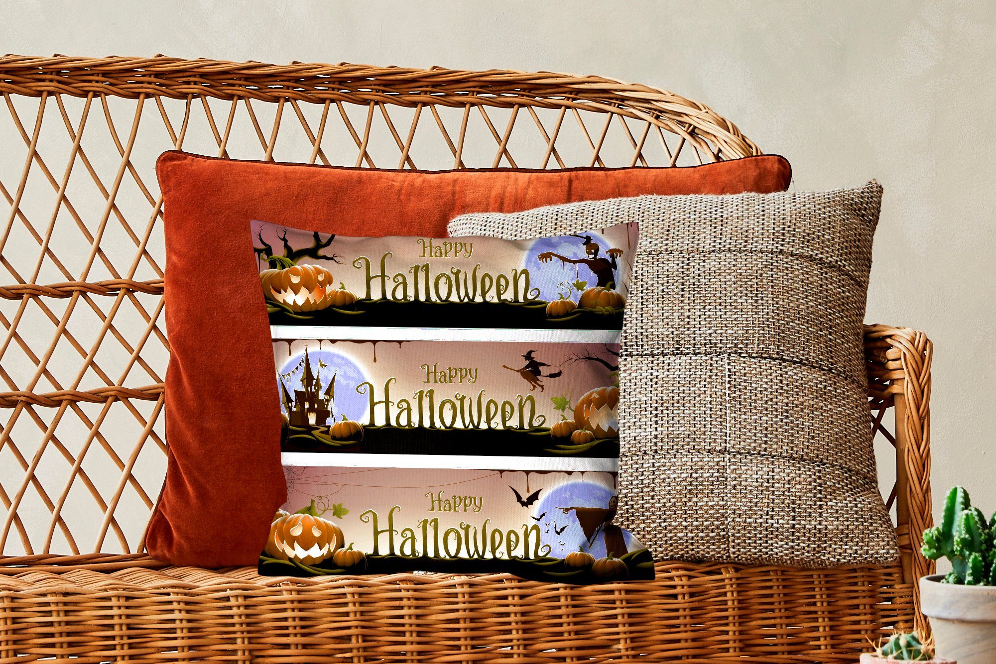 MuchoWow Dekokissen Eine dreiteilige Illustration Zierkissen Wohzimmer, von Füllung Sofakissen Halloween, mit Deko, Schlafzimmer, für