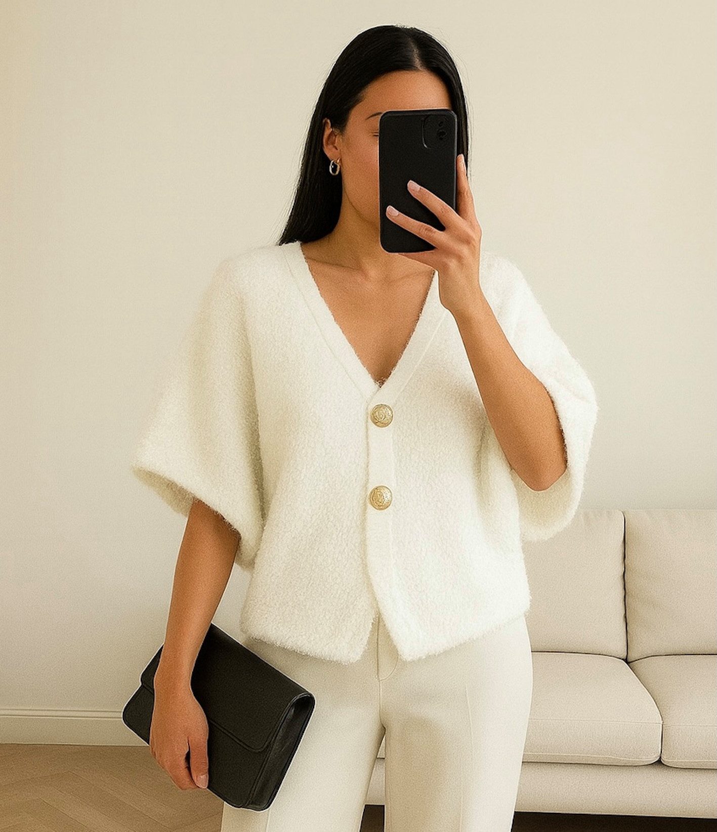 Strickjacke WORLDCLASSCA Strickjacke kurzarm Cardigan Strickpulllover mit Knopf