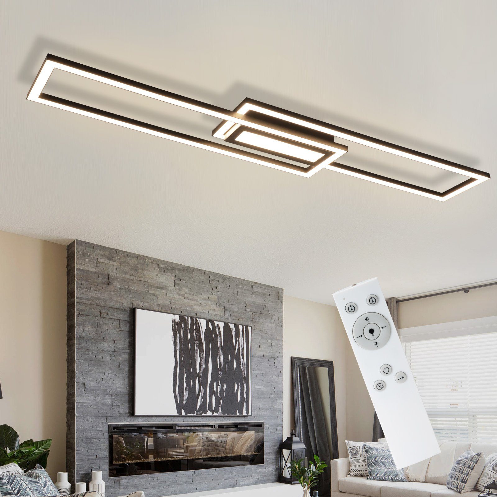 LED Wohnzimmer Schlafzimmerlampe mit Schwarz Wohnzimmerlampe Design, LED integriert, Modern Fernbedienung Dimmbar Schlafzimmer, ZMH fest Deckenleuchte