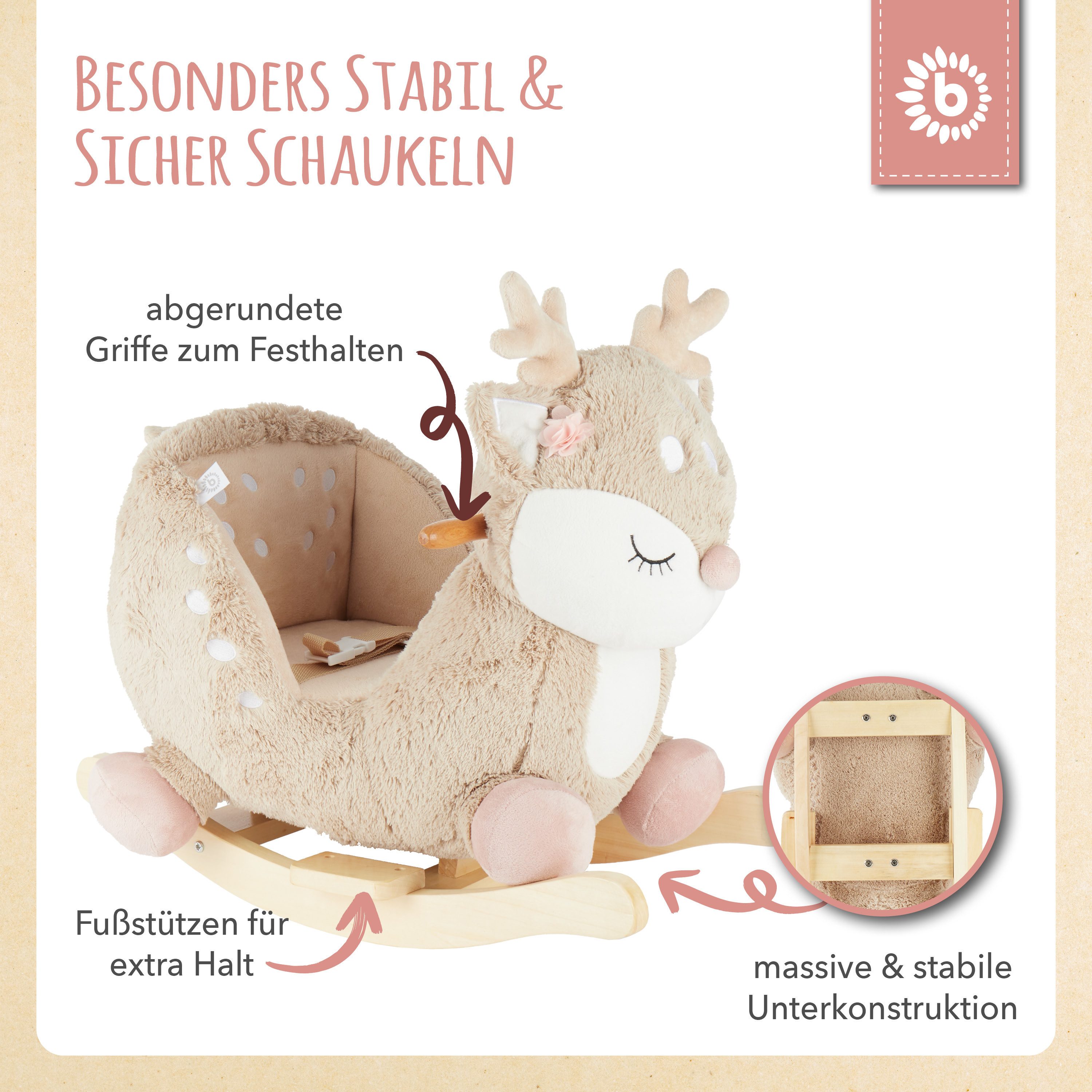 BIECO Schaukeltier Bieco Plüsch Schaukeltier Reh, 60 cm Kinder – Bild 5 von 5
