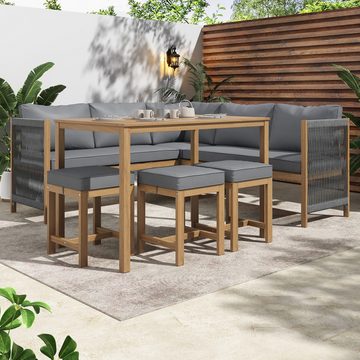 Flieks Gartenlounge-Set, 8-Sitzer Esstisch-Set Essgruppe Gartenmöbel aus Akazienholz und Seil