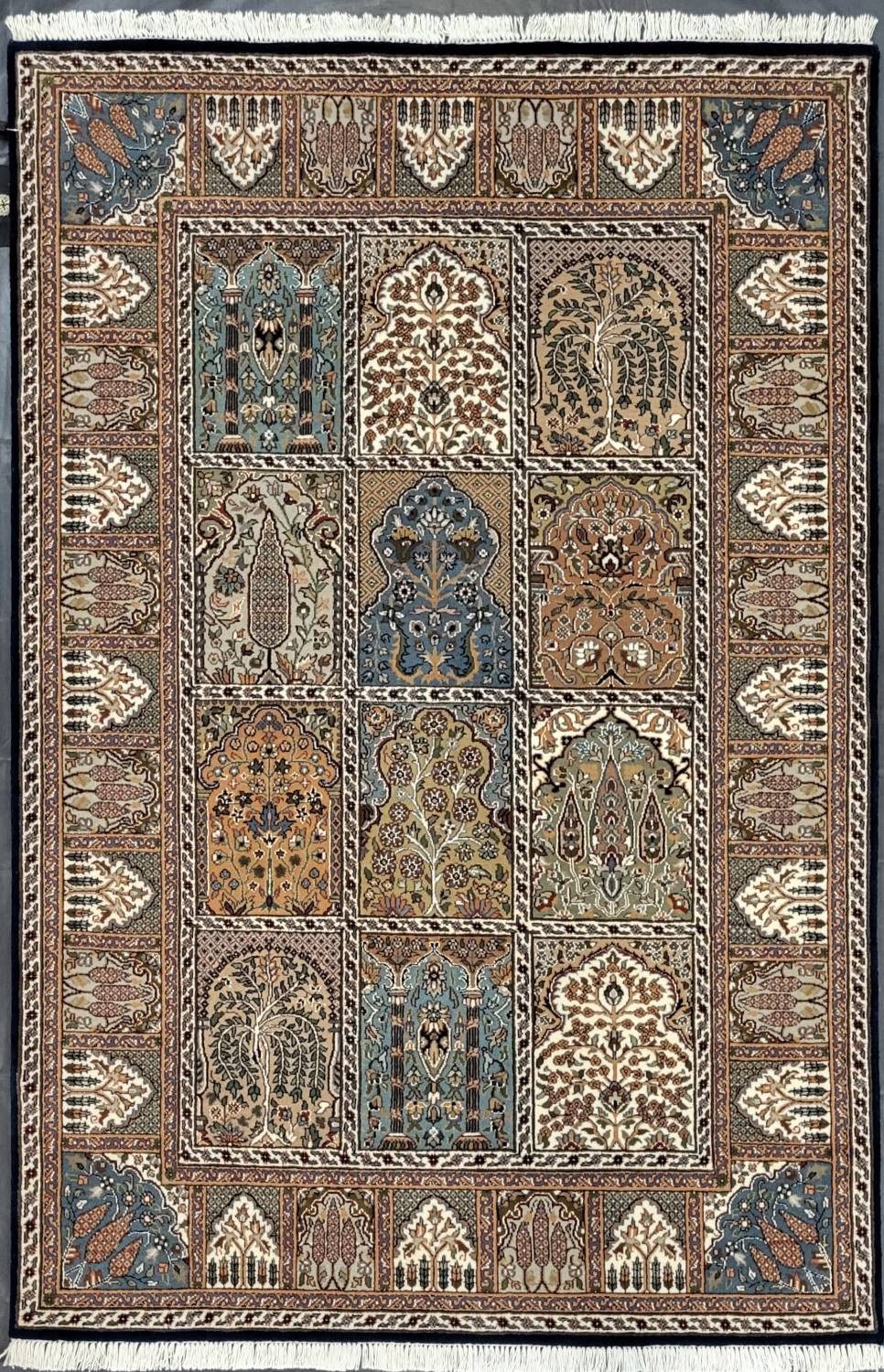 Rug Studios Teppich PASHMINA FELDER, Rechteckig, Höhe: 0 mm, Handgefertigt, 125 x 181 cm, Blau