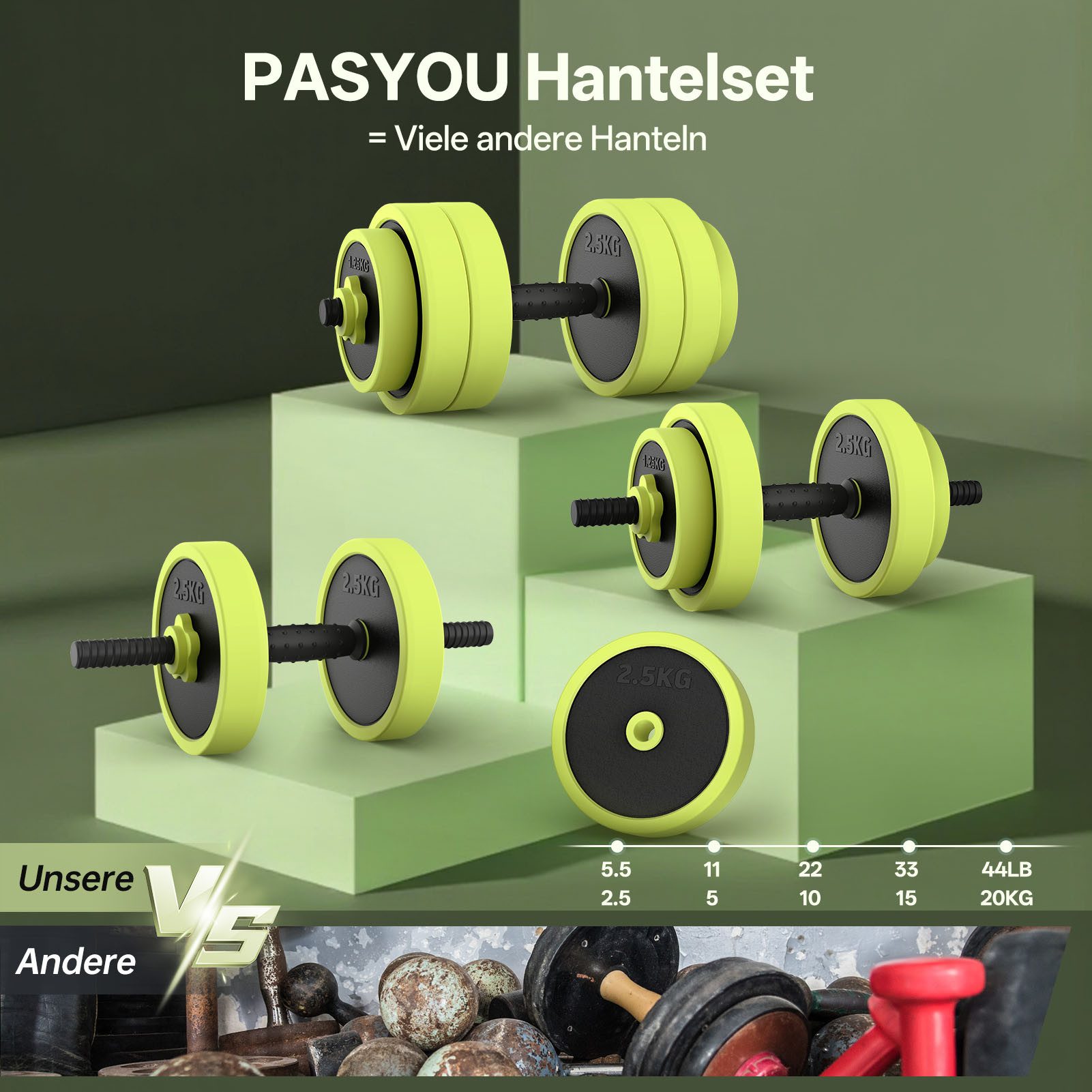 PASYOU Hantel-Set PASYOU Einstellbare Handgewichts-Set, 20 kg, 4-in-1 Handgewichts-Set.