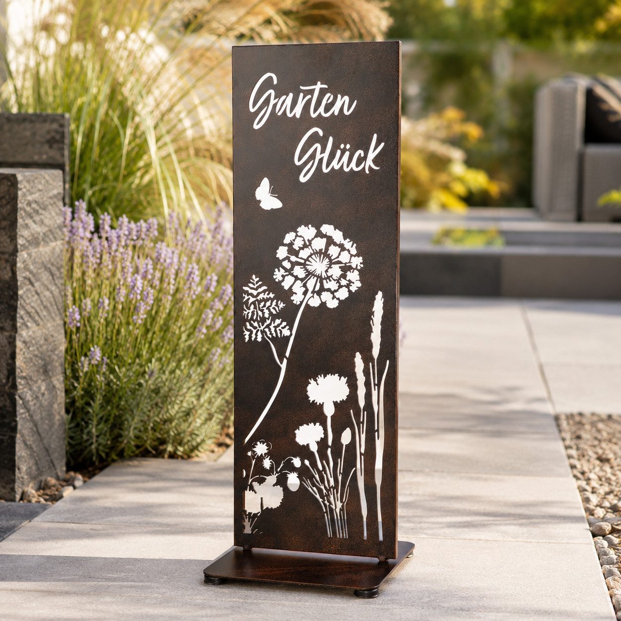 GILDE Gartenstecker Standrelief Garten Deko Wild Flowers Metall braun 92 cm (1-St)