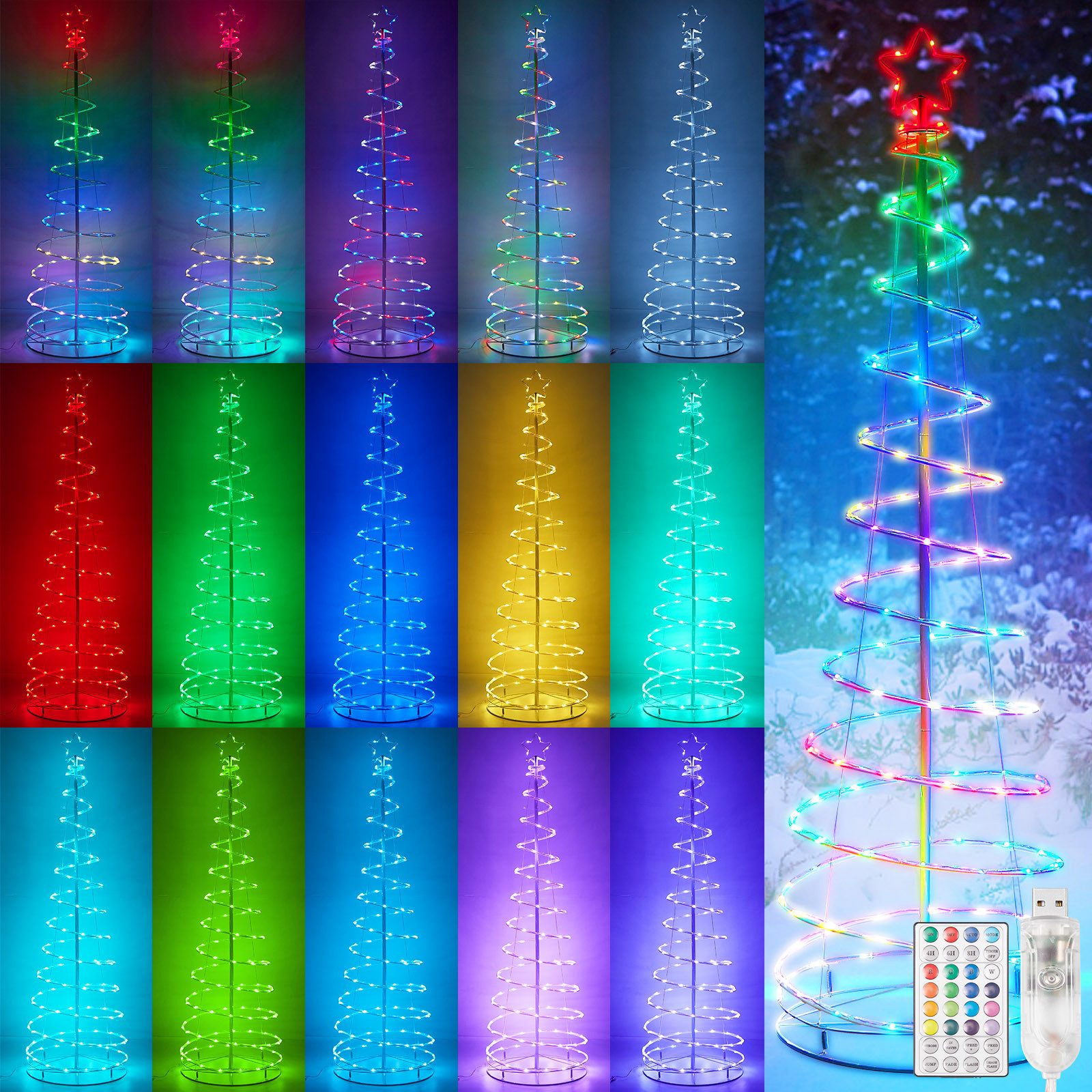 Lapamax LED Baum Spirale Weihnachtsbaum Beleuchtung Aussen Wetterfest Tannenbaum Timer, Weinachtsbeleuchtung LED innen Weihnachten Deko mit Fernbdienung USB