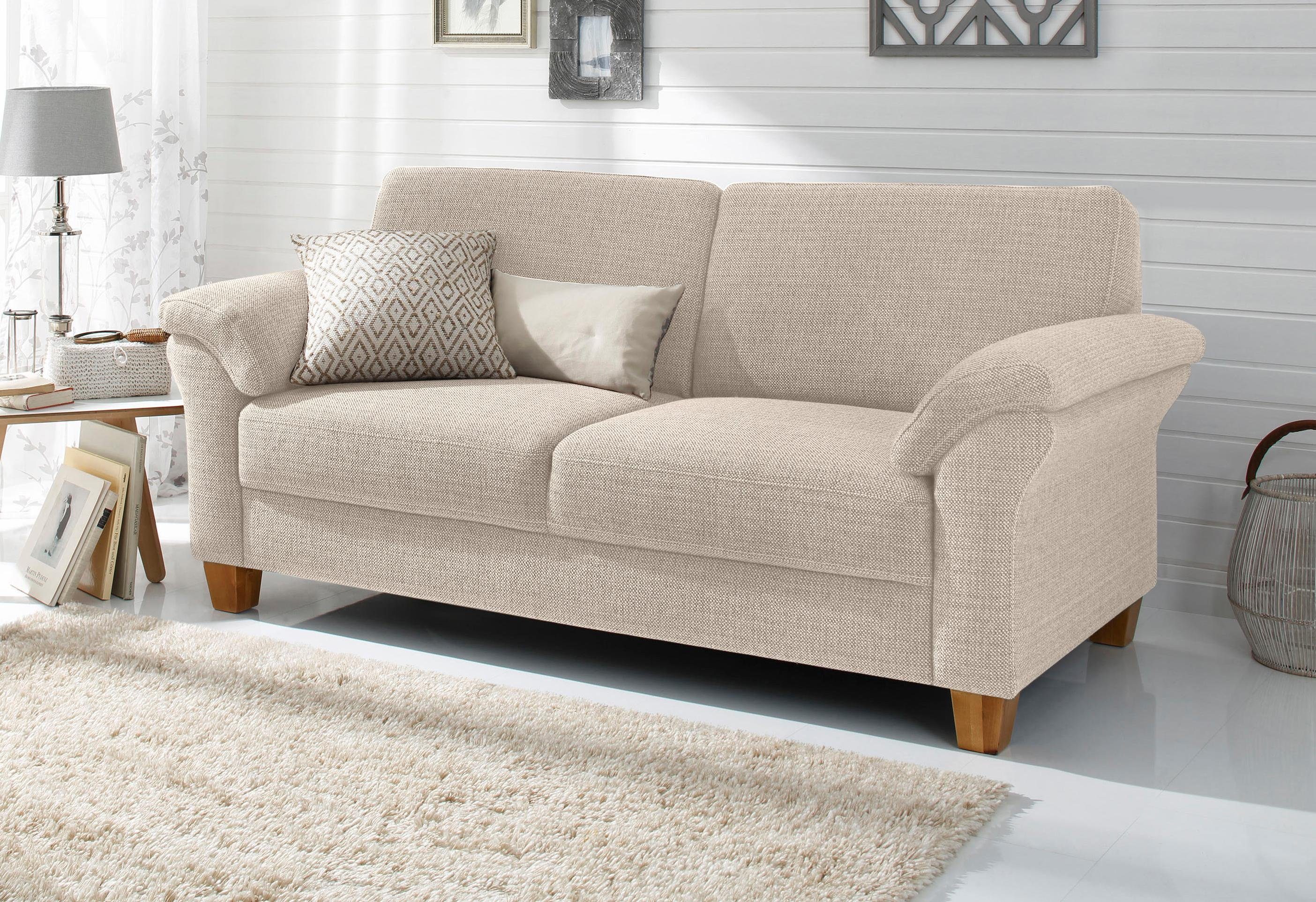 OTTO home 3-Sitzer Borkum, B: 186 cm, Federkern, Komfortsitzhöhe 46 cm, Landhausstil, Holzfüße, Kopfstützen nachrüstbar
