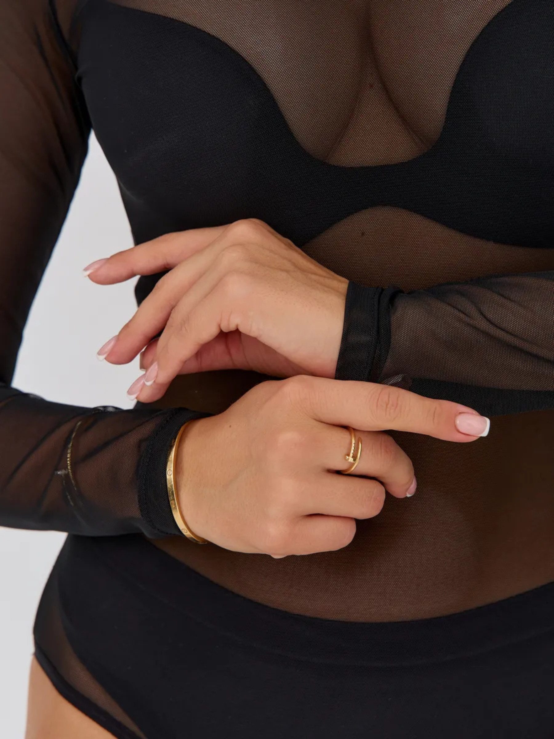 Elegant Love Body Langarmbody für Damen, transparent, Mesh-Body, Spitzen-Body Figurbetonter Bodysuit für Party & Clubwear