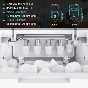 LETGOSPT Eiswürfelmaschine 150W Eiswürfelbereiter Edelstahl, 9 Eiswürfel in 9 Minuten, Ice Maker, 12kg/24h, LED Display Ice Maker Machine, Mit Eisschaufel und Korb