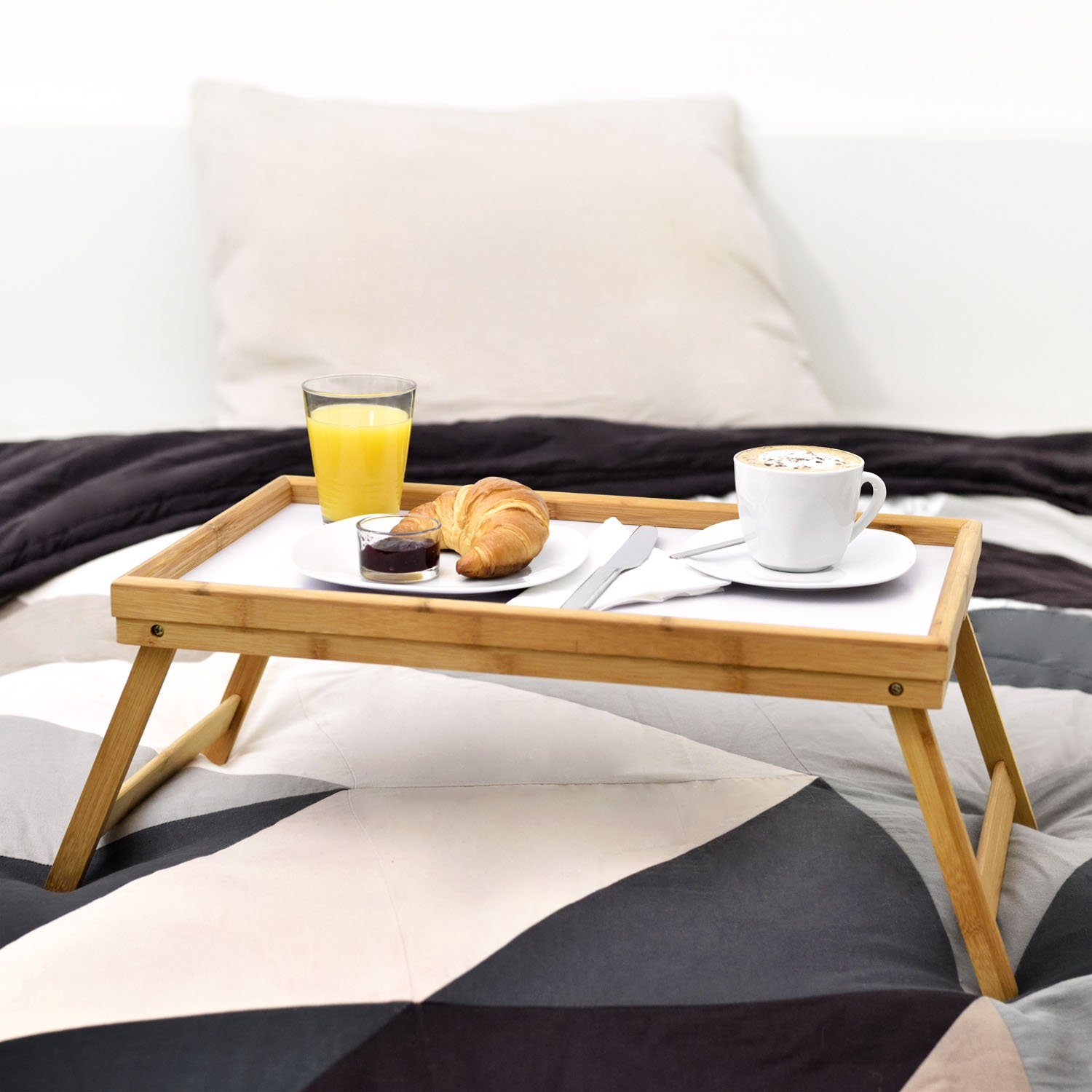 Betttisch Bambus Holz Frühstückstablett Tabletttisch Bett-Tablett, Dimono Serviertablett