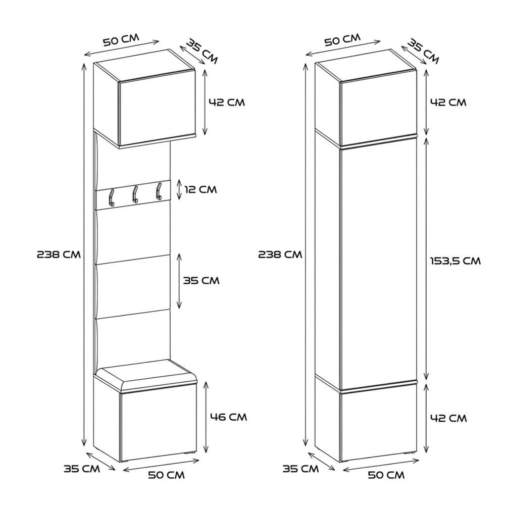 Raumhirsch Furniture Schuhschrank Garderobenschrank für Flur und Eingangsbereich (Kleiderschrank sowie Schuhschrank im SET) verschiedene Farben