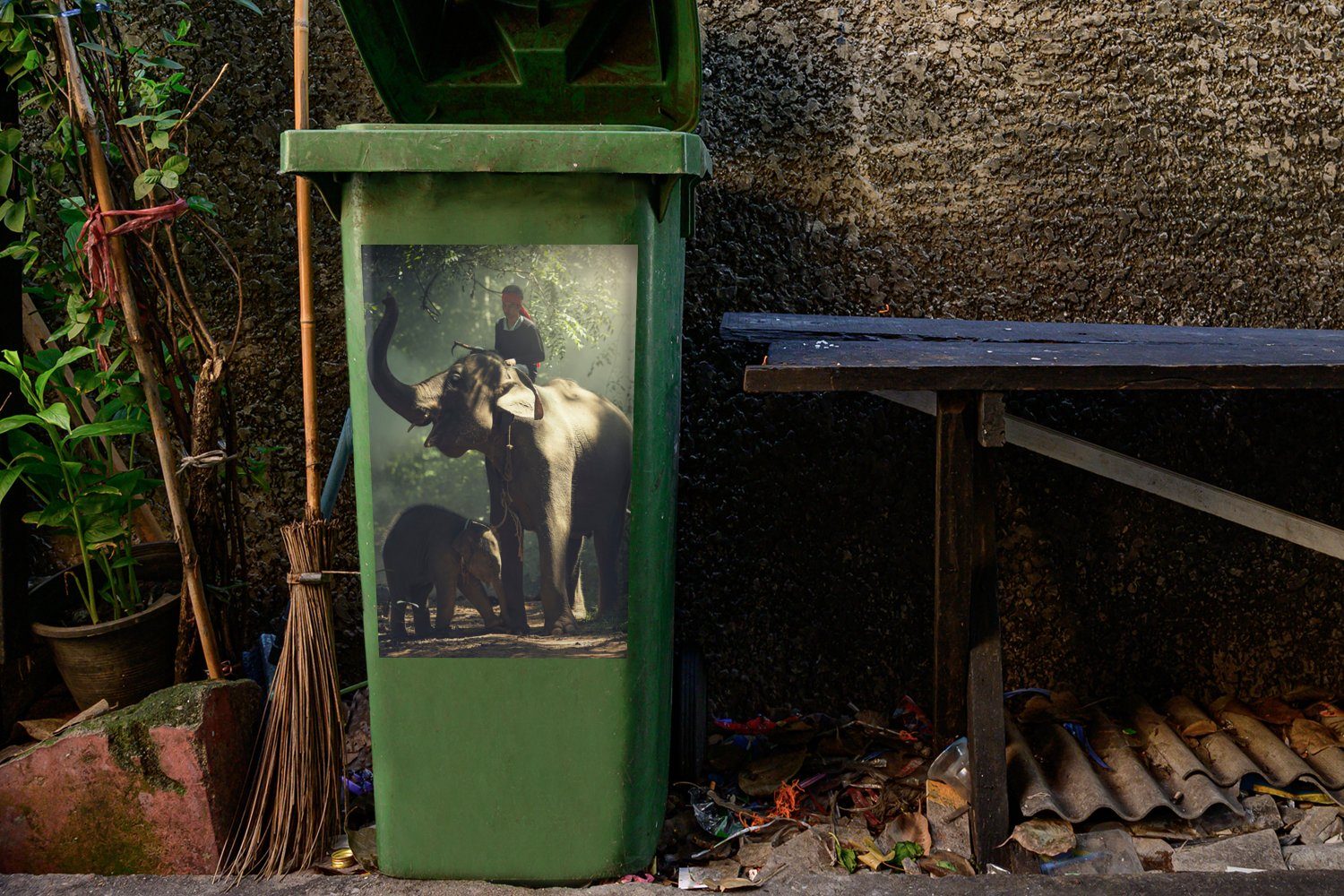 MuchoWow Wandsticker Elefant - - Bäume St), Trainer Wald Mülleimer-aufkleber, Tiere Mülltonne, Sticker, (1 - Container, - Abfalbehälter