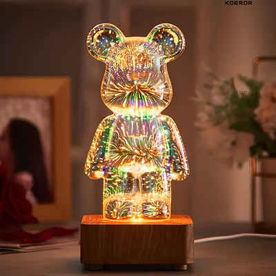 HS.SUPPLY LED Dekolicht 3D Feuerwerksbär, Bärenlampe, Nachtlicht Bär, LED fest integriert, 8-Farben, Geschenk