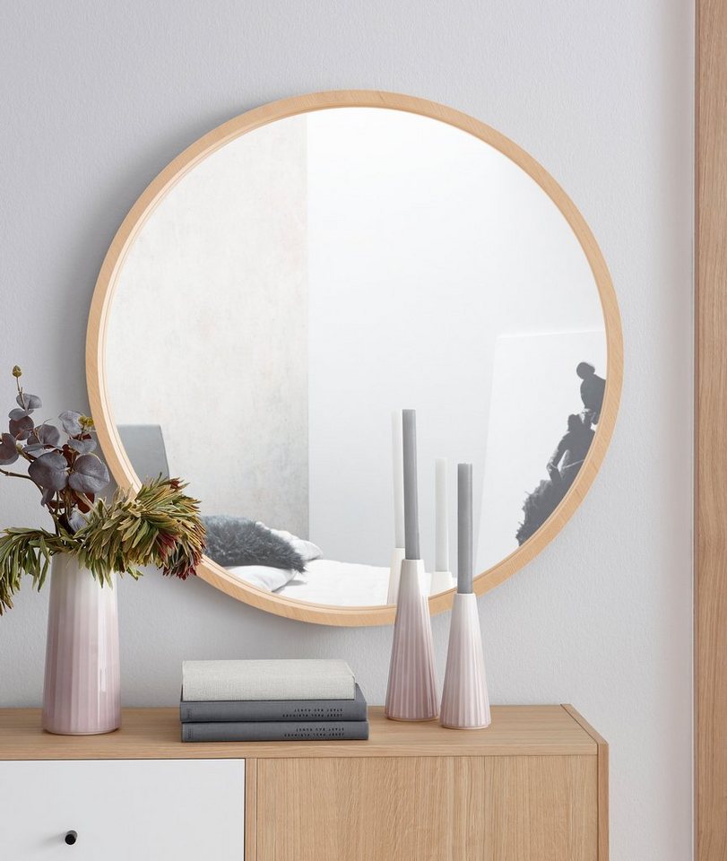OTTO products Dekospiegel Sverre, Wandspiegel, rund, Incl. Aufhänger,  horizontal oder vertikal aufhängbar