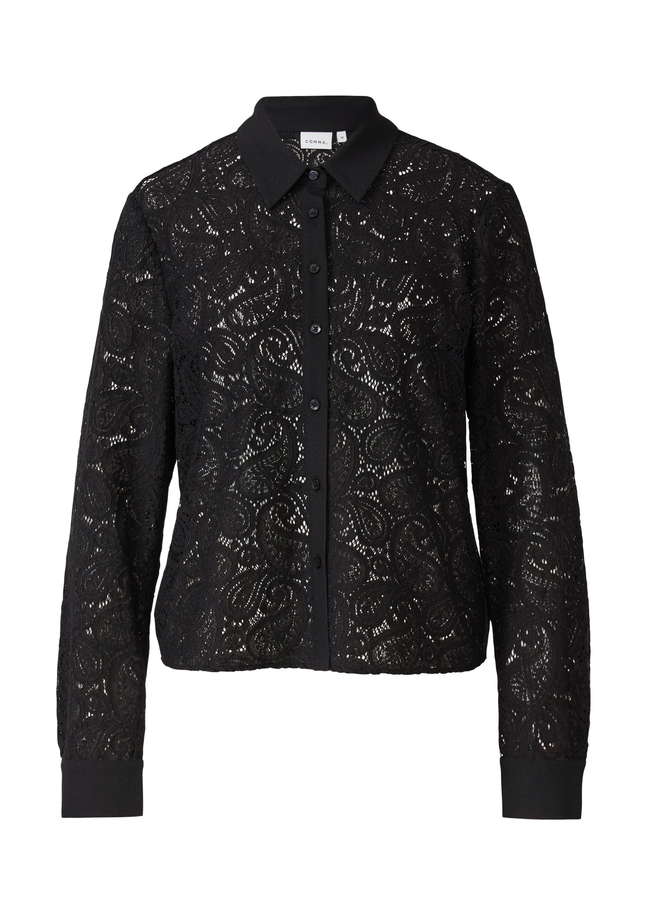 comma Langarmbluse Bluse Semitransparente Hemdbluse aus Spitze günstig online kaufen