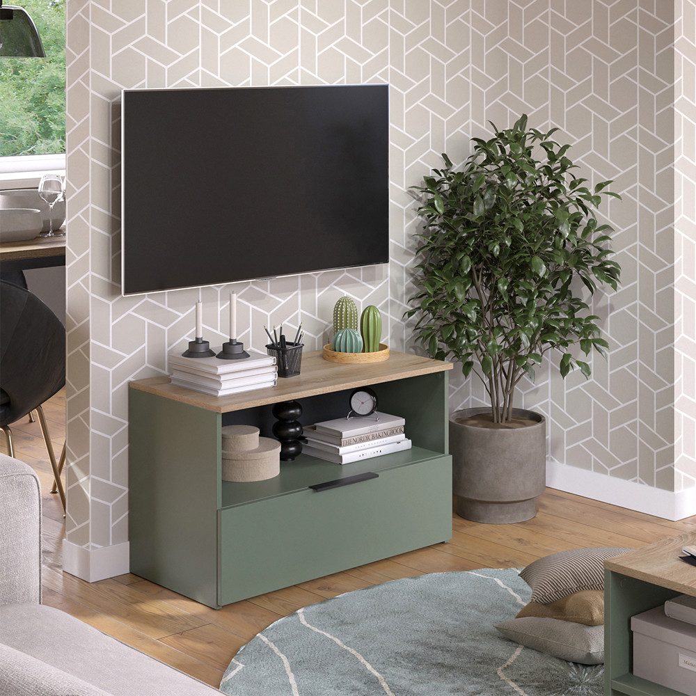 Vicco Kommode Wido, Grün/Sonoma, 80 x 50 cm mit 1 geschlossenem Fach (1 St)