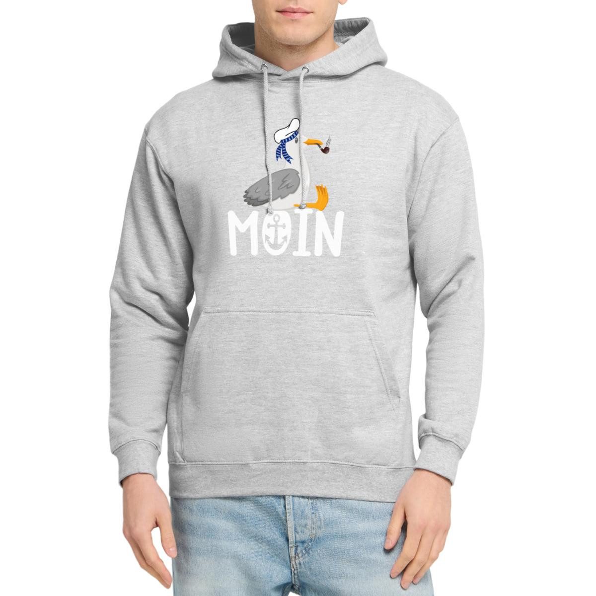 Spreadshirt Hoodie Moin Möwe mit Matrosenhut & Pfeife Norddeutsches Küstendesign Unisex H (1-tlg)