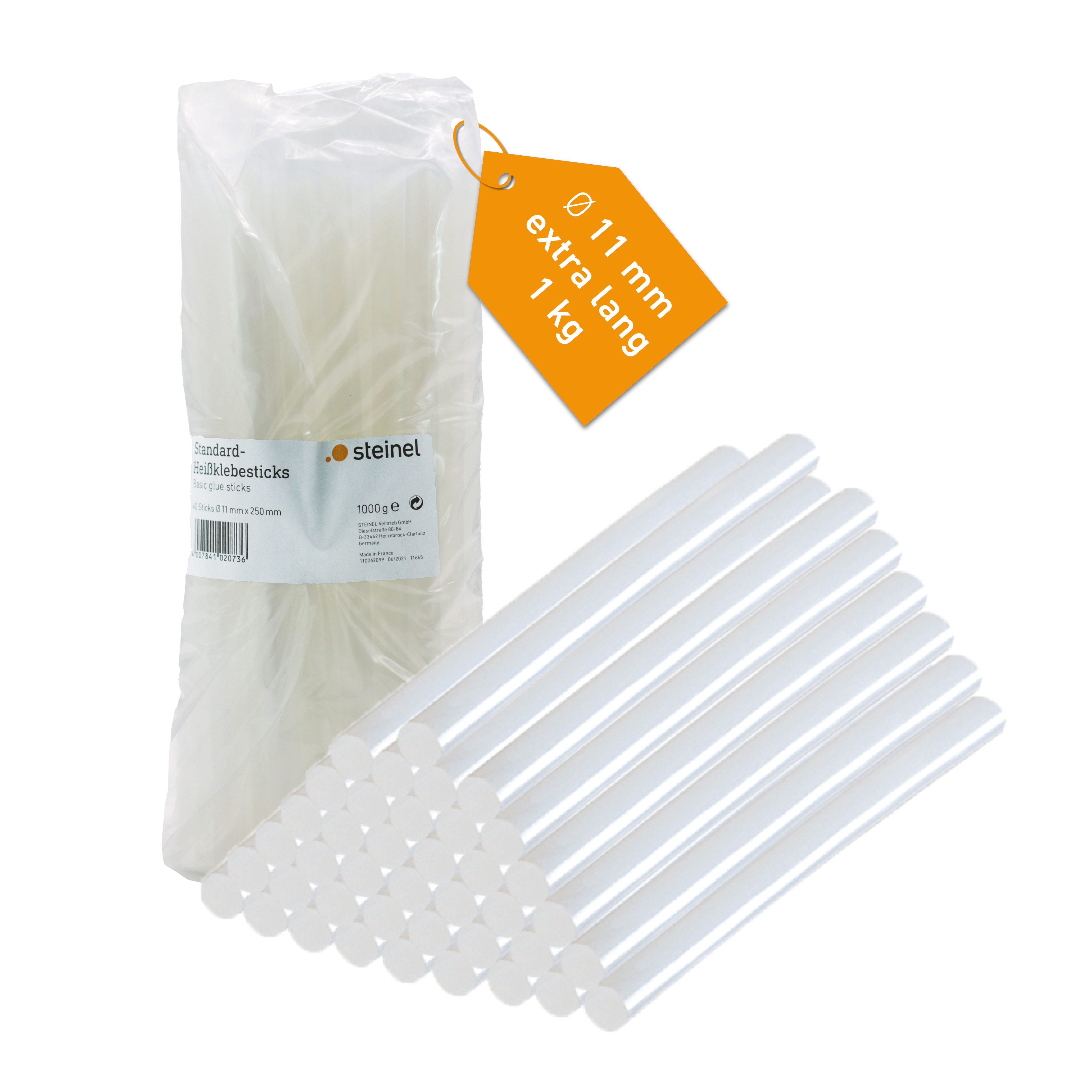 steinel Klebesticks Transparent, Ø 11 x 250 mm, 1000 g, ca. 40 Klebestifte, universeller Schmelzkleber
