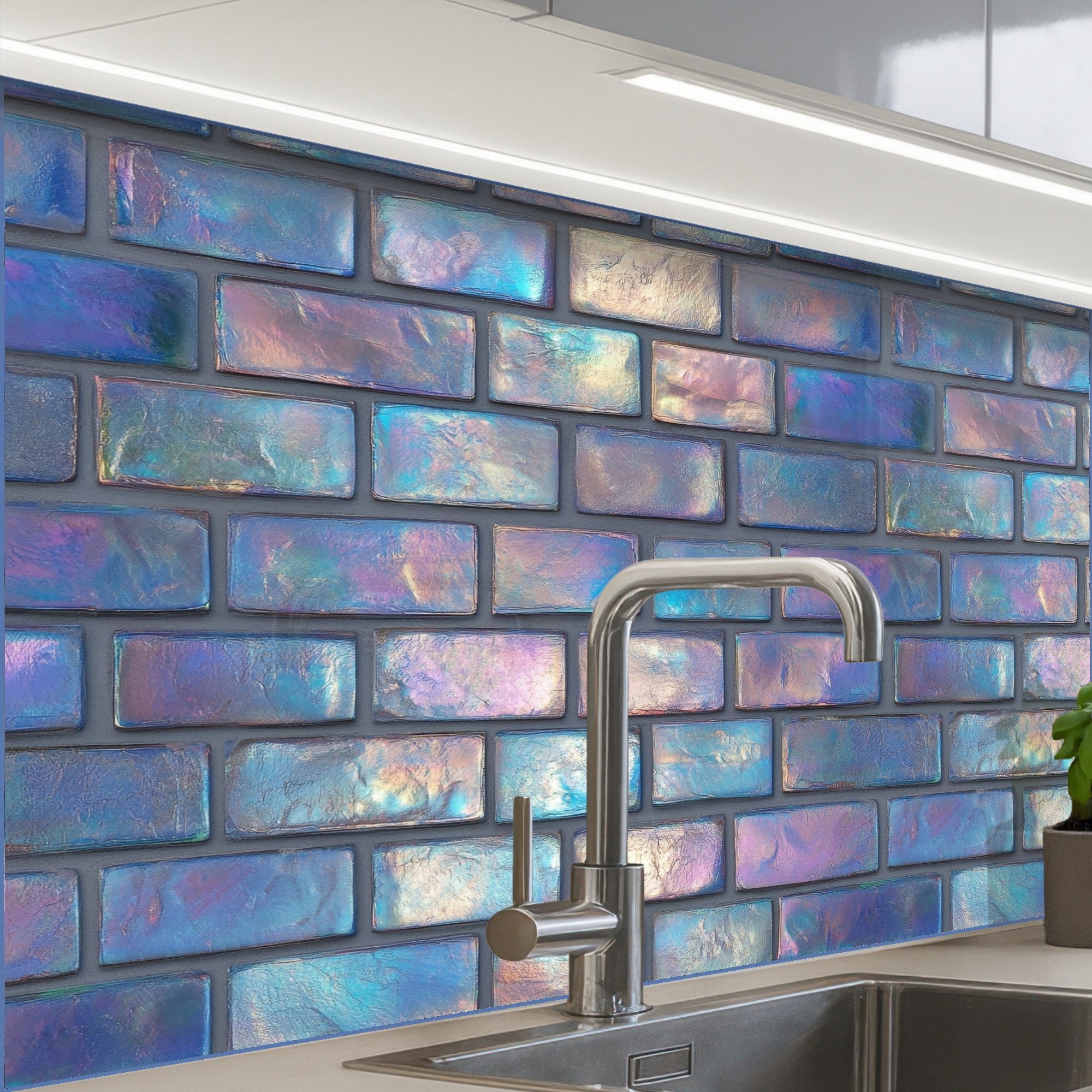 KitchenYeah Küchenrückwand Muster selbstklebend (keine Folie) Metallic - Ziegel - Glanz - Farben, (1-tlg), Spritzschutz, Küche, Rückwand, Küchenwand, Küchenfront, 30x20 cm