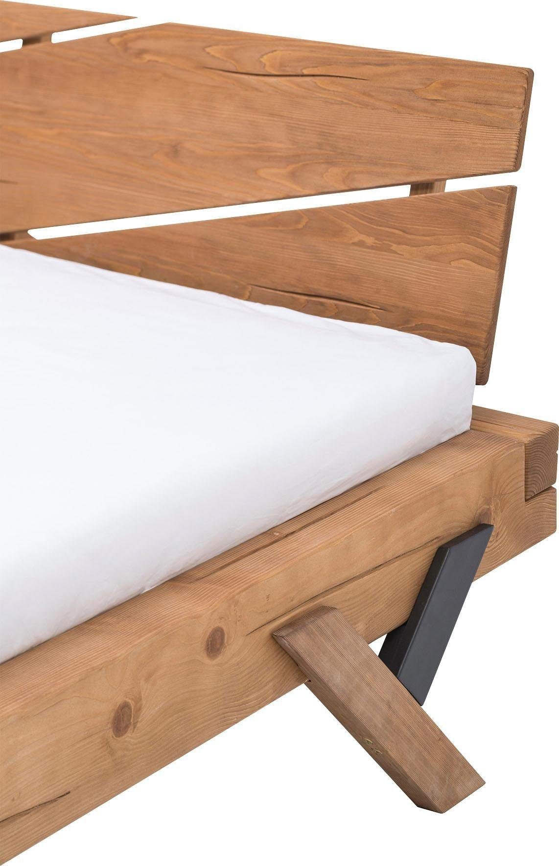 SalesFever Massivholzbett Eik Naturbelassenes Bett, Urige Eleganz trifft moderne Formen - Unikat-Balkenbett