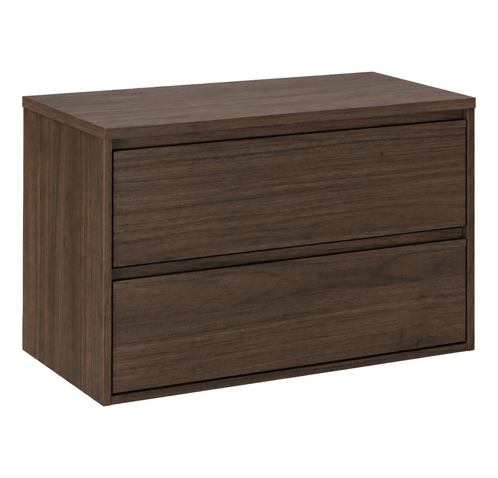 Lomadox Waschbeckenschrank VERZUOLO-56-WALNUT 80 cm breit in Walnuss, wandhängend, grifflos