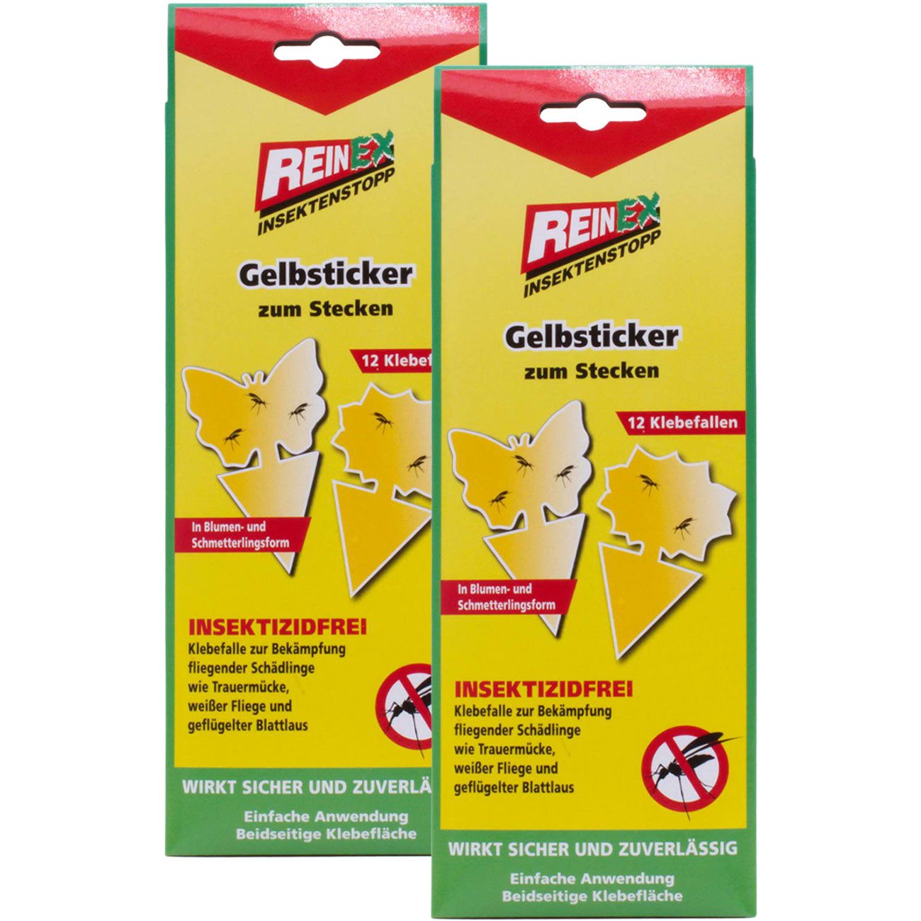 Reinex Insektenfalle 12x Gelb-Sticker: Insektizidfreie Falle gegen Trauermücken, Wasserfester Spezialleim
