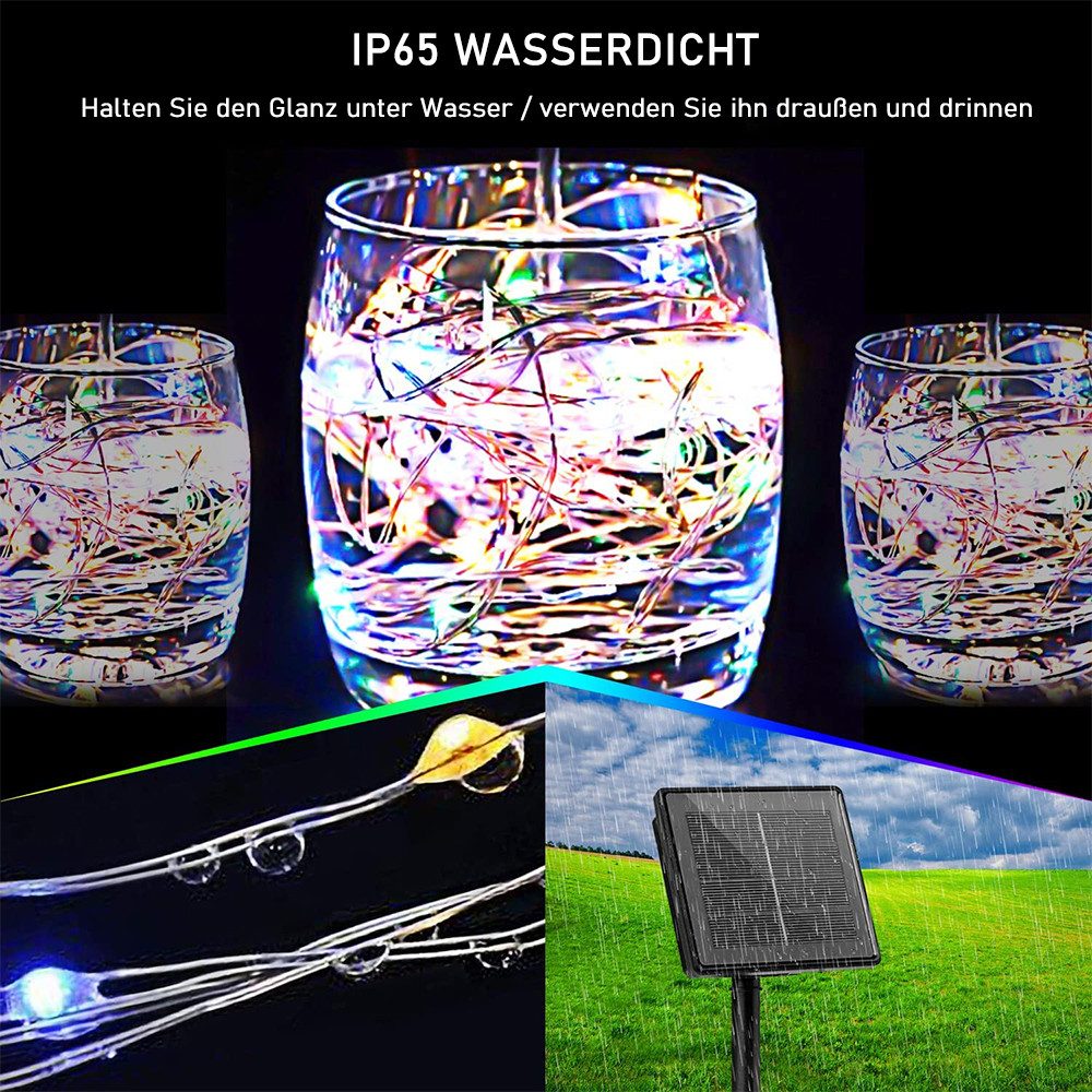 AFKSMILE LED Solarleuchte 2 Solar Lichterkette, Lichterkette Außen Wetterfest Kupferdraht 8 Modi, 2×12M Total 200LED,2×22M Total 400LED, Warmweiß/Bunt Solarlichterkette
