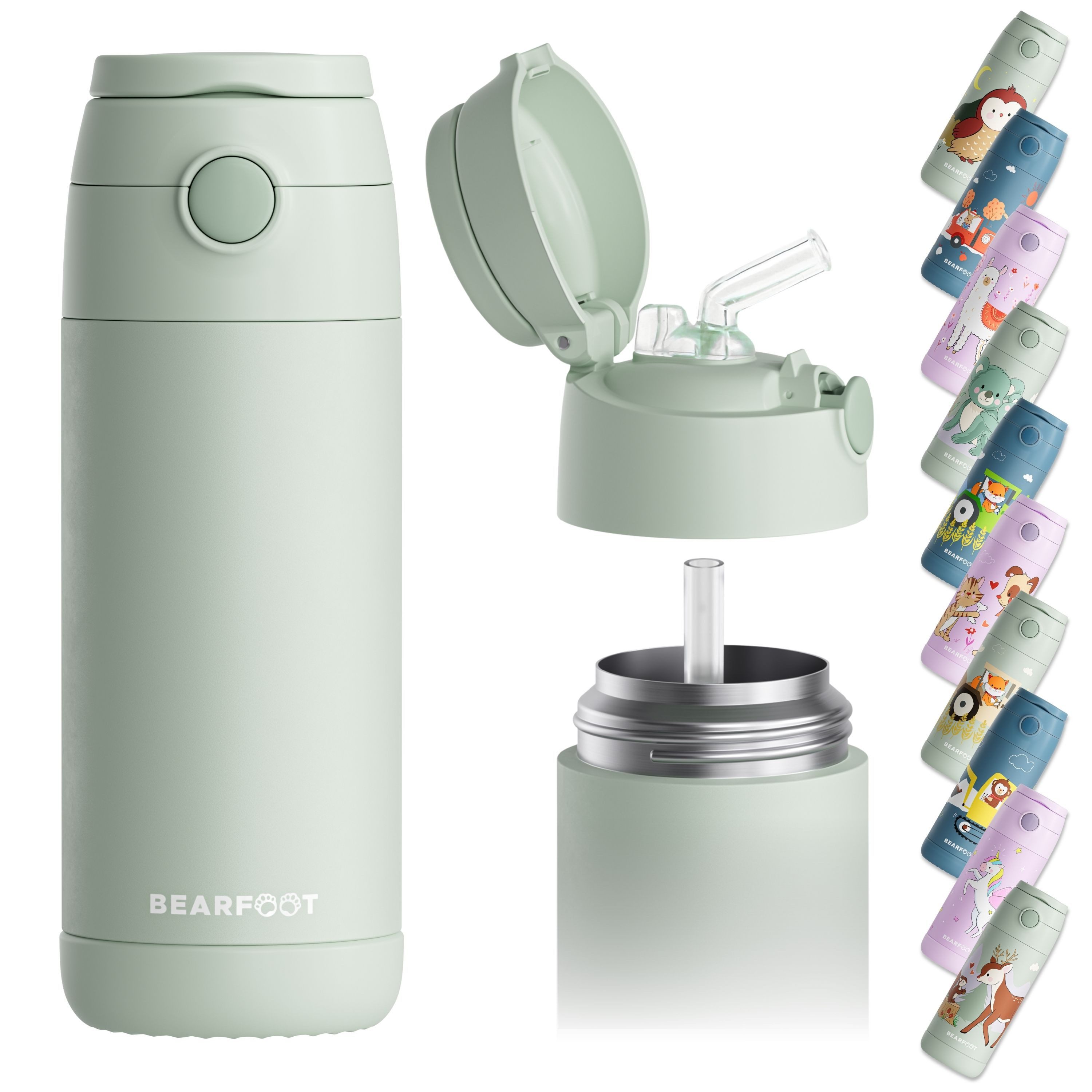 BEARFOOT Trinkflasche Thermo Kinder Trinkflasche Edelstahl - grün, Thermosflasche, auslaufsicher, Edelstahl, Kinderflasche, BPA-frei