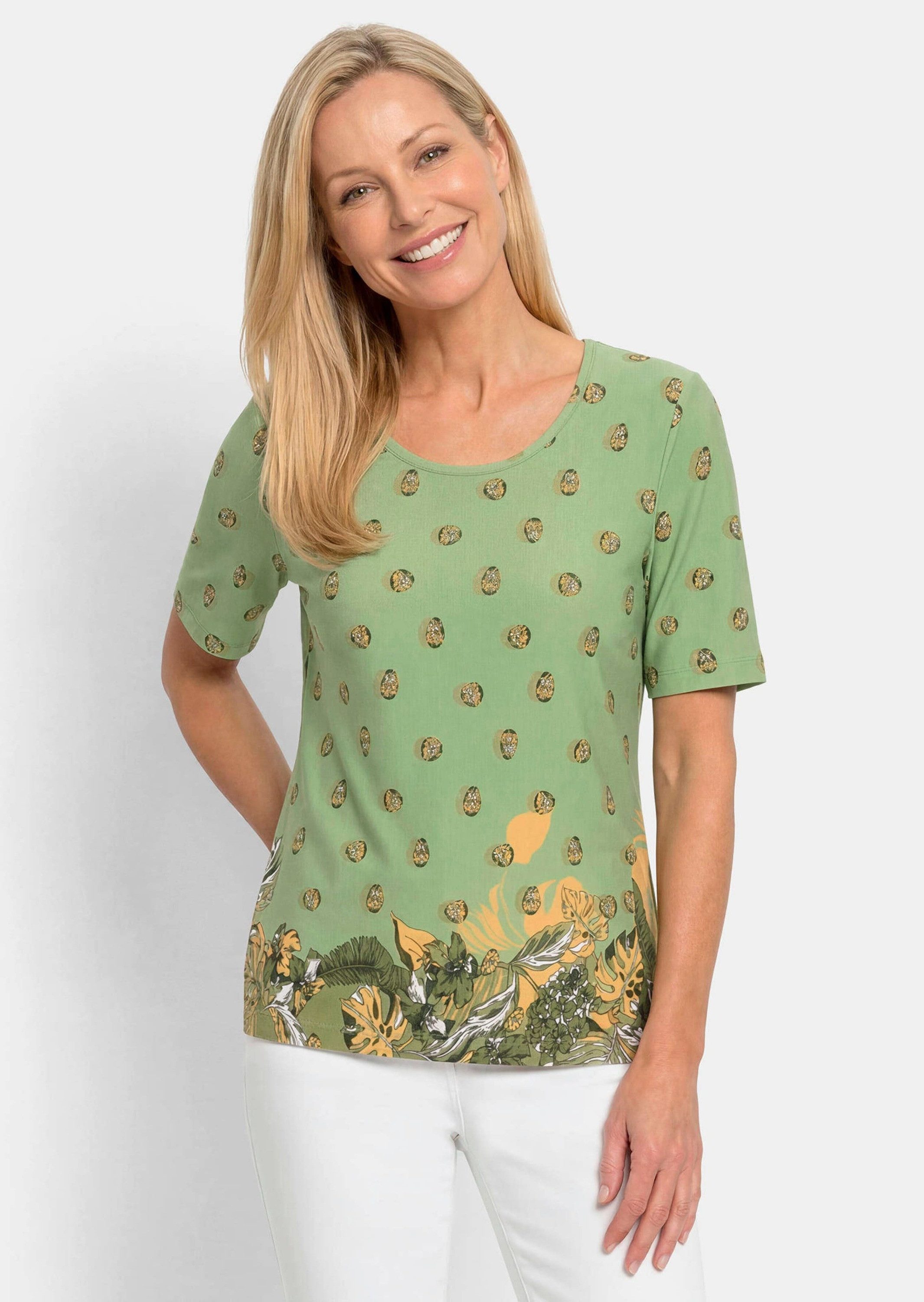 GOLDNER Print-Shirt Viskoseshirt mit Blüten- und Blätter-Print