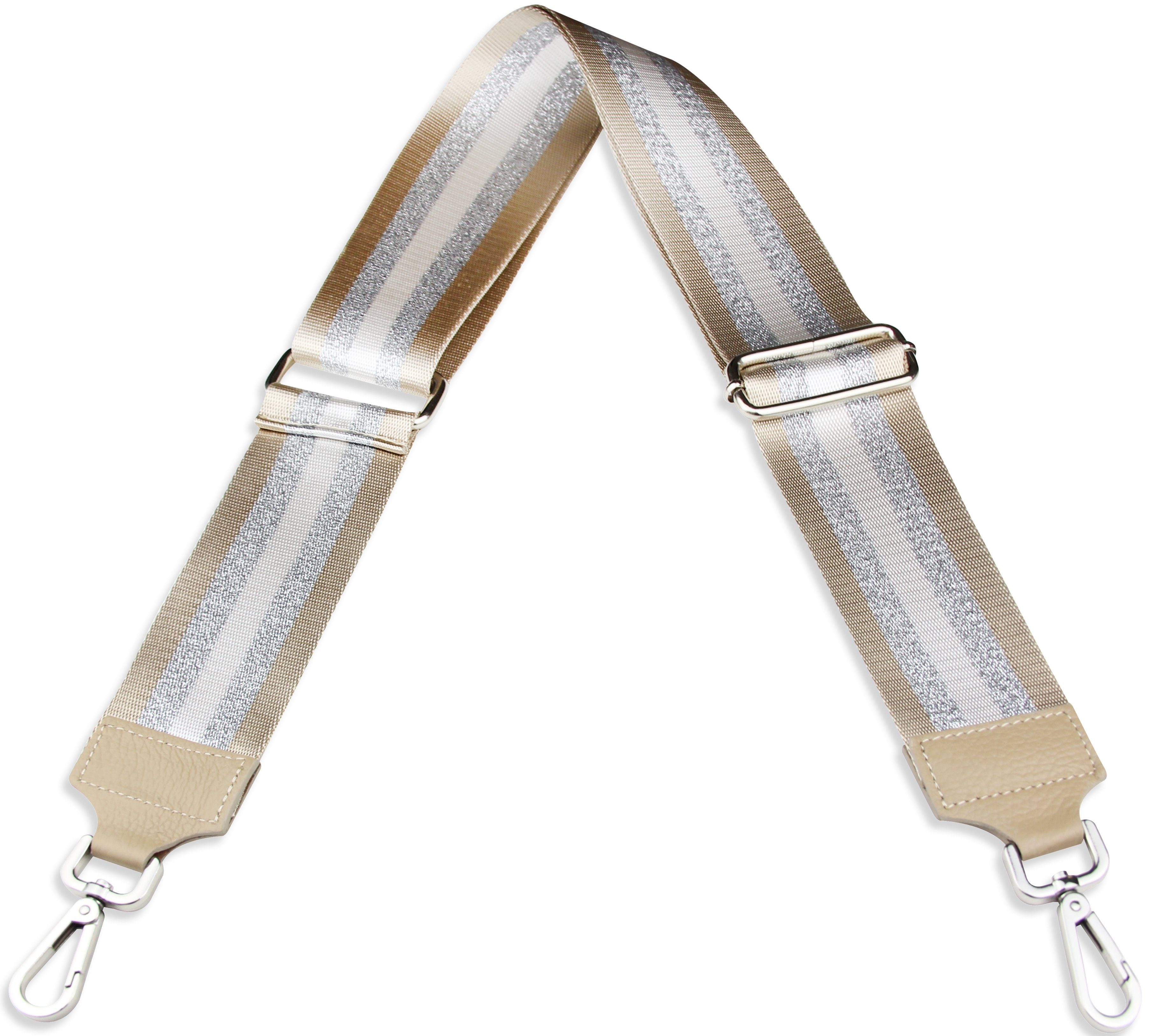 Frentree Schulterriemen MADE IN ITALY, 5cm breiter Schultergurt für Taschen, verstellbarer Gurt, Muster: Gestreift Silber Beige