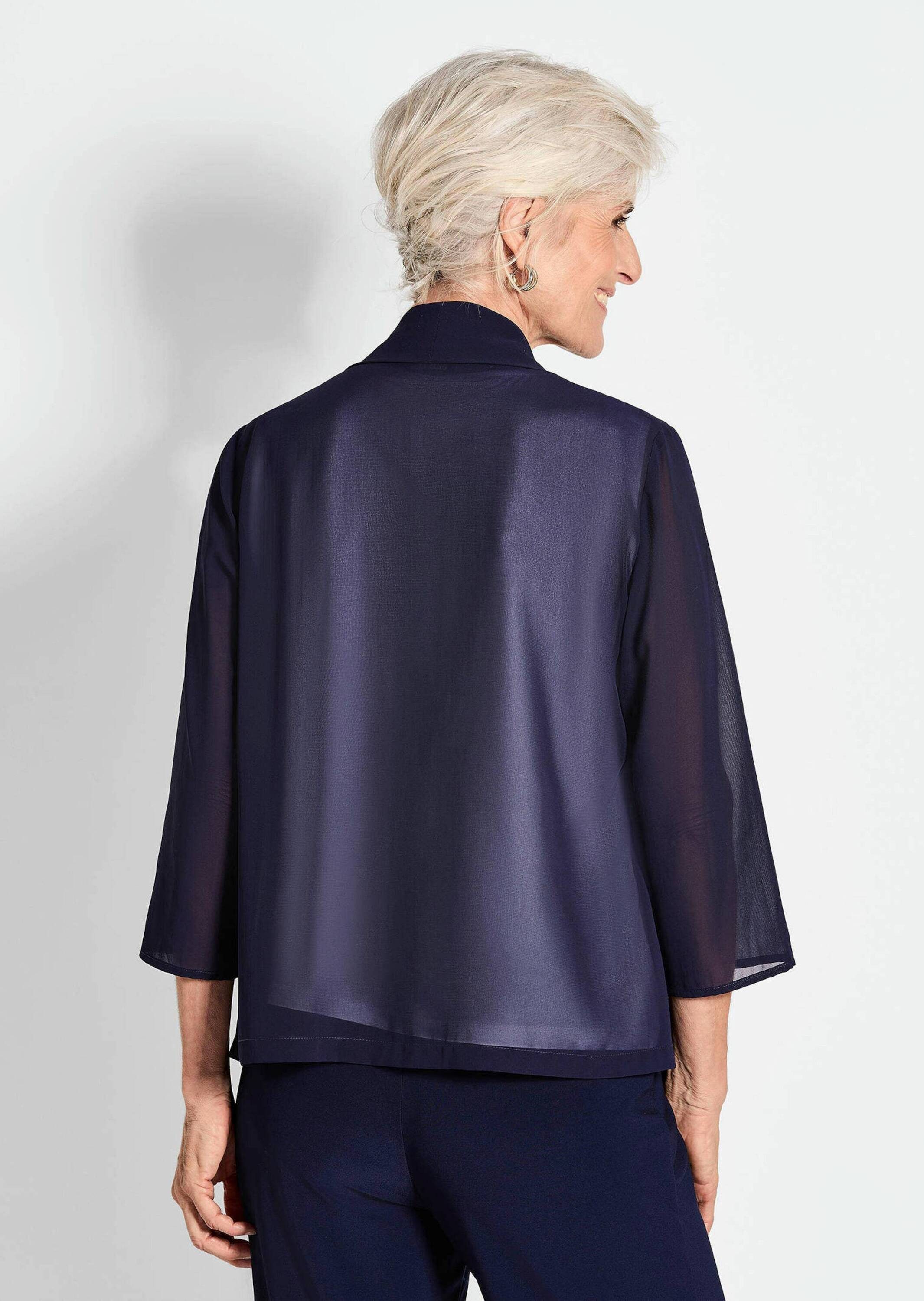 GOLDNER Jerseyblazer Blaue leichte Jacke mit Schalkragen, Halbarm Halbtransparenter Bolero, leicht verkürzt