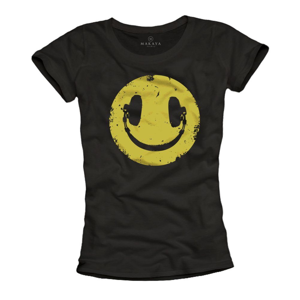 MAKAYA T-Shirt Damen Musik Top Kopfhörer Smile Band Rock Elektro Music Bandshirt