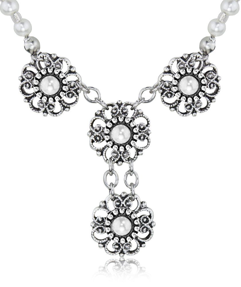Kette mit Anhänger LUISIA Perlen Halskette mit Blüte und Perle