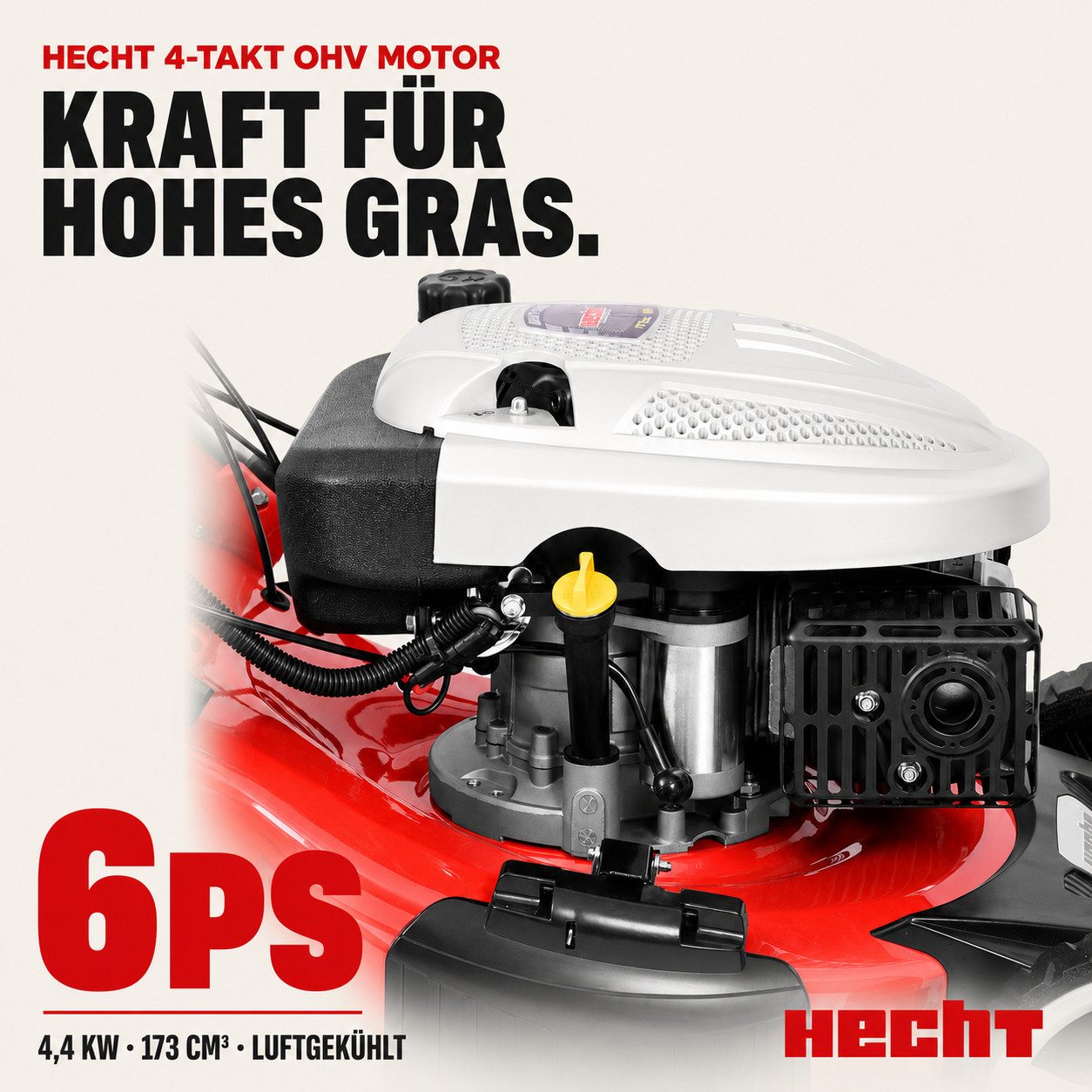 Hecht Benzinrasenmäher mit Antrieb Elektrostart 5in1 Funktion, 4Gänge, bis 4,5km/h, 51 cm Schnittbreite, 4,4 kW / 6 PS, Mulchkit, Seitenauswurf, Zerkleinern – Bild 4 von 5