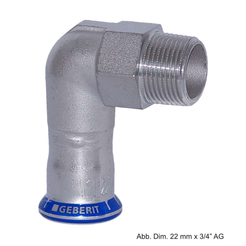 Wasserrohr Geberit Mapress Edelstahl Übergangswinkel 90° AG, 15mm x 1/2"