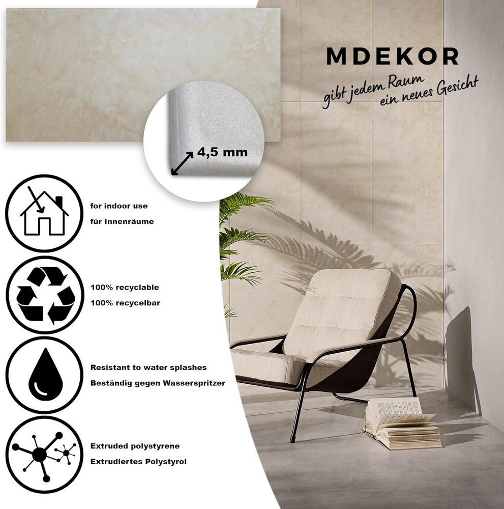 MDEKOR 3D Wandpaneel MDEKOR XPS Dekorative für Innenräume, (60-tlg) 30 m², Steinoptik 50x100 cm Sand, Paneele 4,5 mm dick