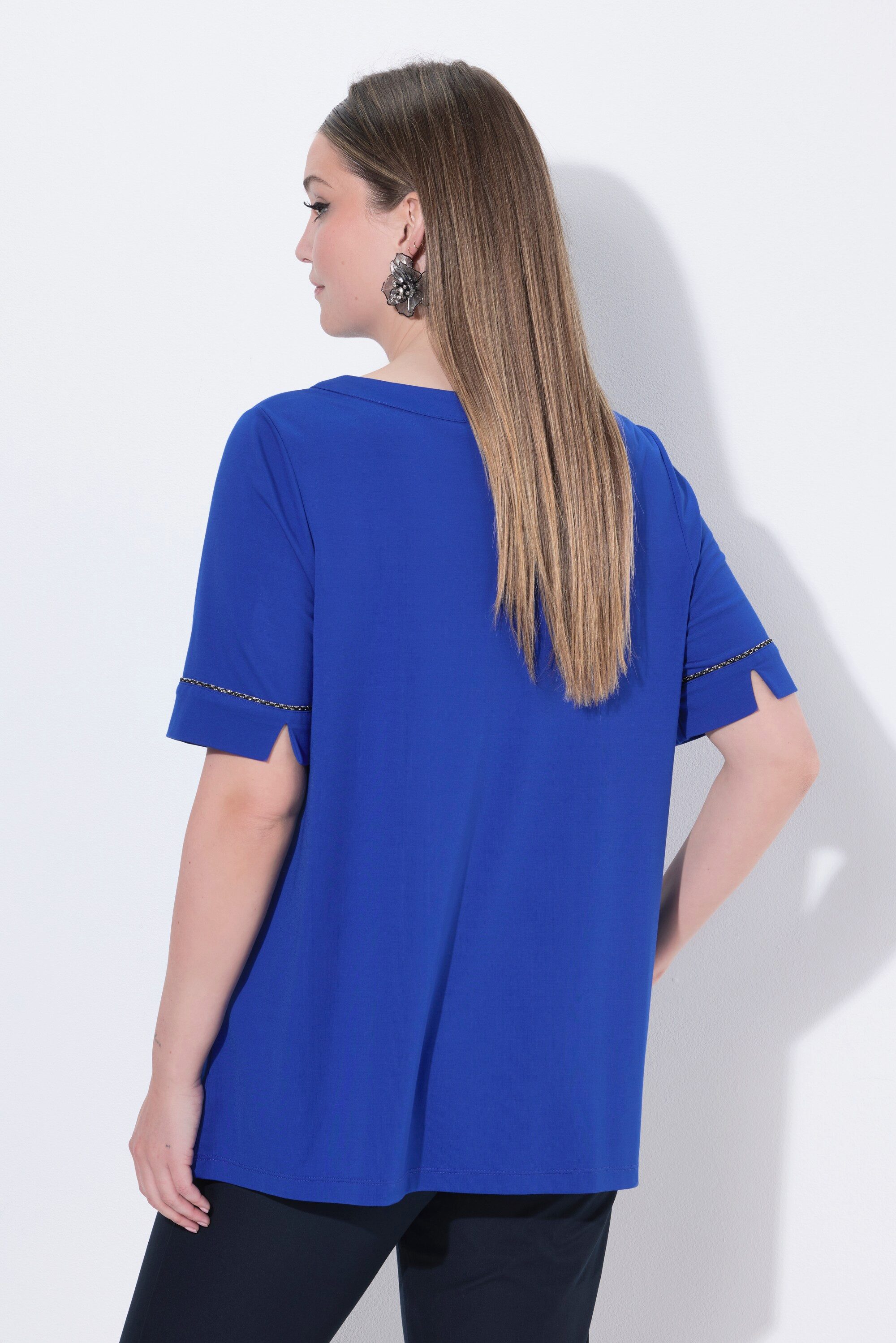 Ulla Popken T-Shirt Punto-Shirt A-Linie Zierband U-Boot-Ausschnitt