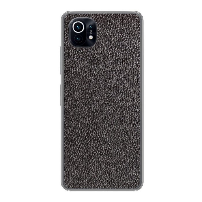 MuchoWow Handyhülle Leder - Lederoptik - Schwarz - Hell Phone Case Handyhülle Xiaomi Mi 11 Silikon Schutzhülle